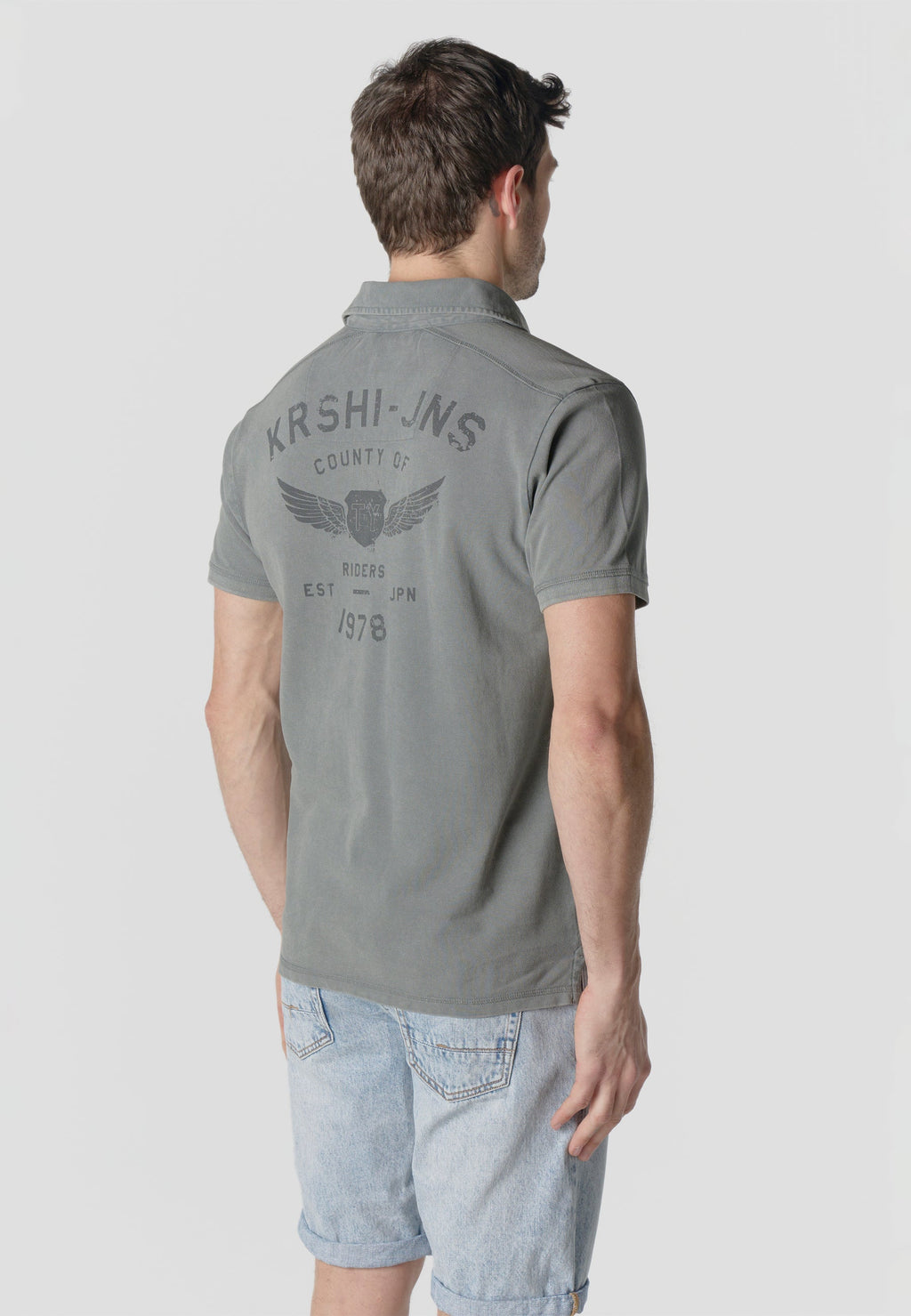 Polo Hombre Manga Corta Piqué Lavado con Bolsillo Gris – Koroshi