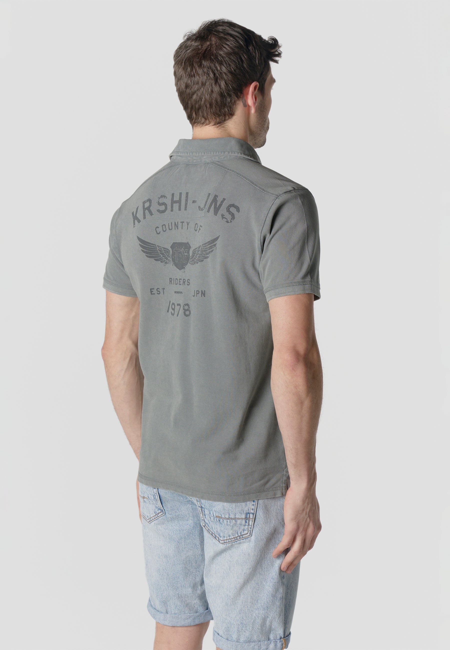 Polo Hombre Manga Corta Piqué Lavado con Bolsillo Gris – Koroshi