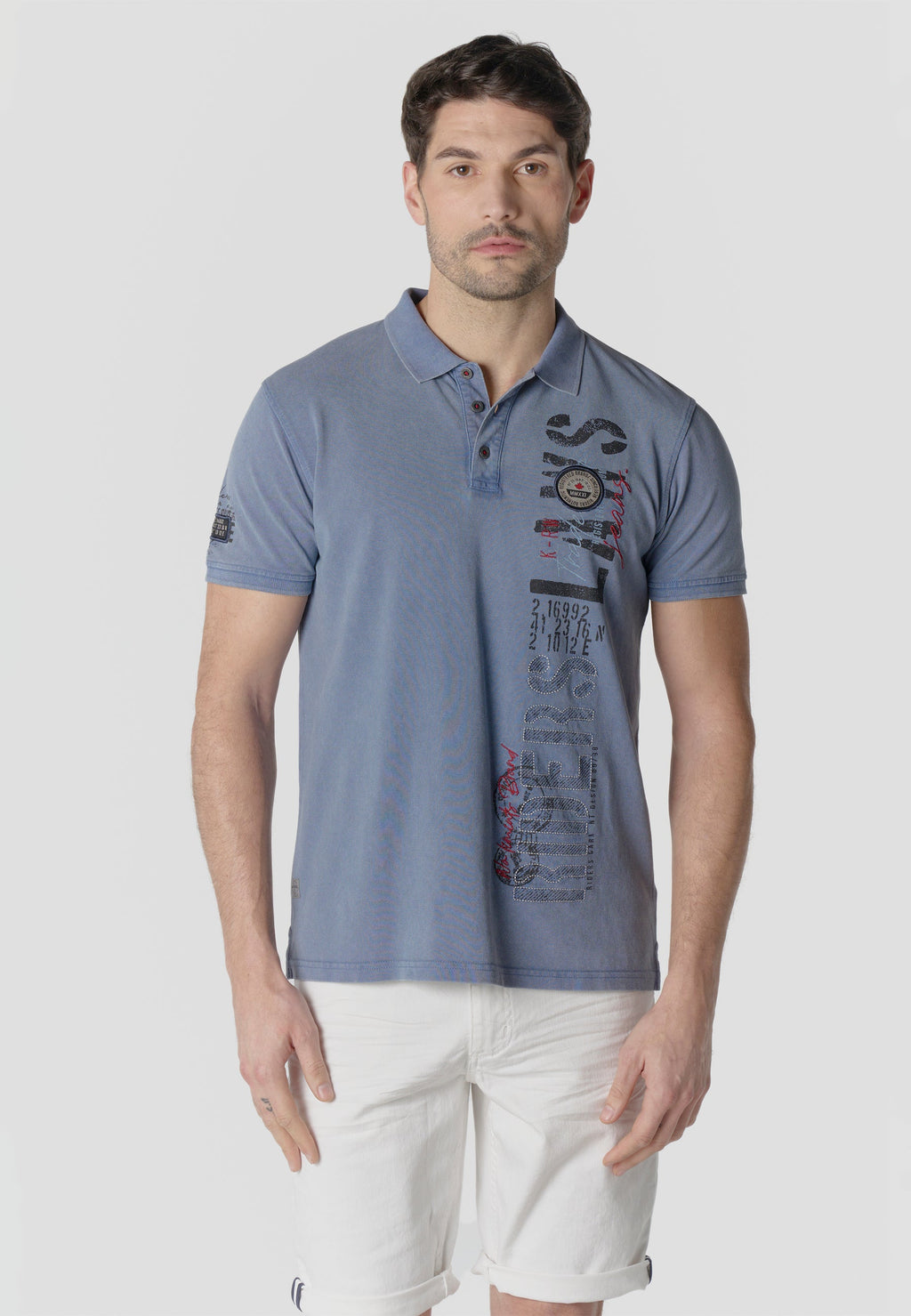 Polo Hombre Manga Corta Piqué Lavado Maxi Print Índigo – Koroshi