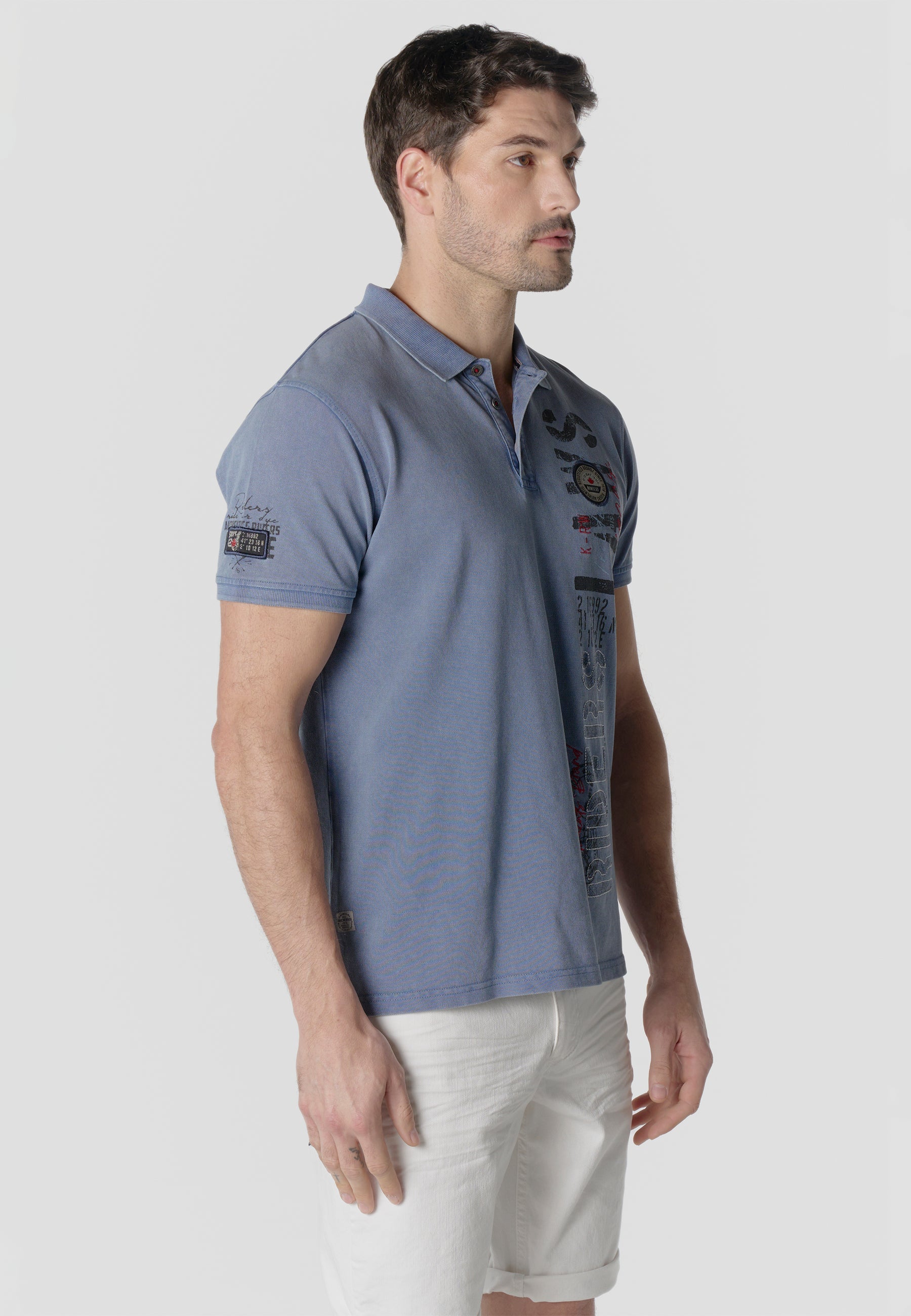 Polo Hombre Manga Corta Piqué Lavado Maxi Print Índigo – Koroshi