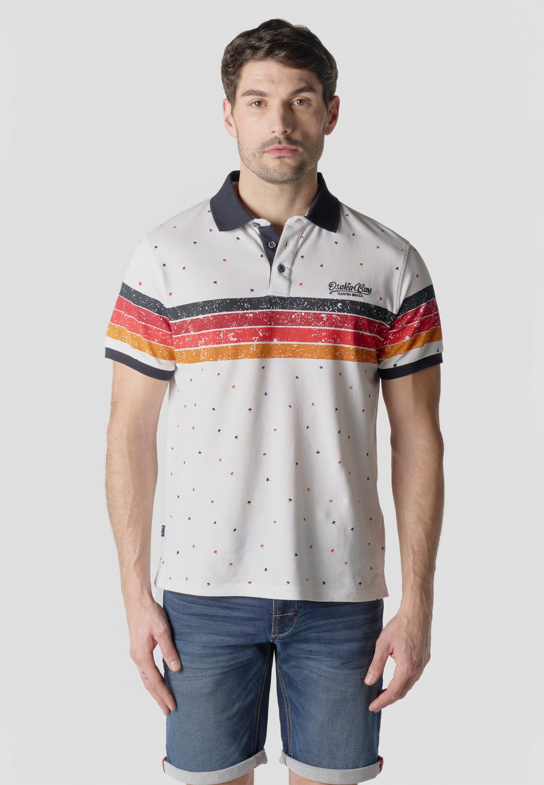 Polo Hombre Manga Corta Piqué Estampado Palmeras Crudo – Koroshi