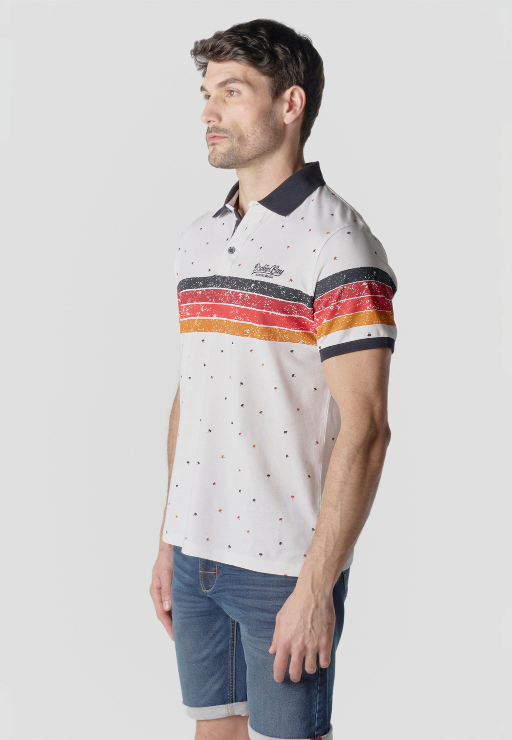 Polo Hombre Manga Corta Piqué Estampado Palmeras Crudo – Koroshi