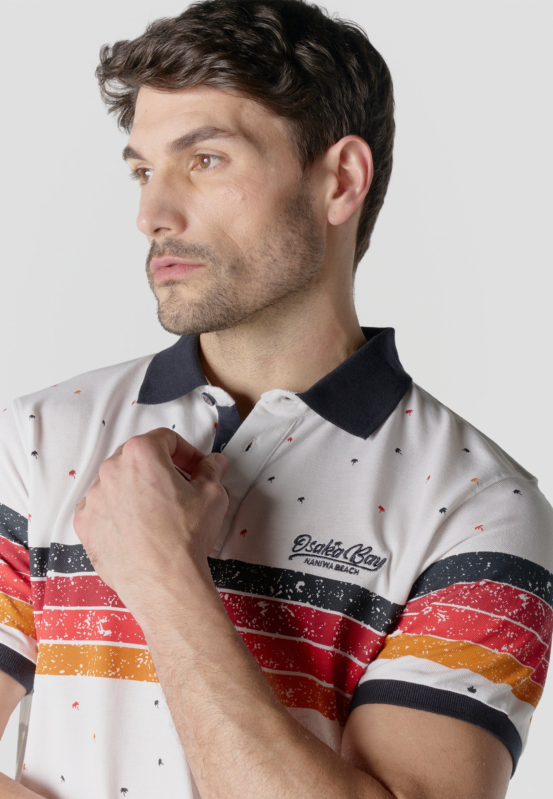 Polo Hombre Manga Corta Piqué Estampado Palmeras Crudo – Koroshi