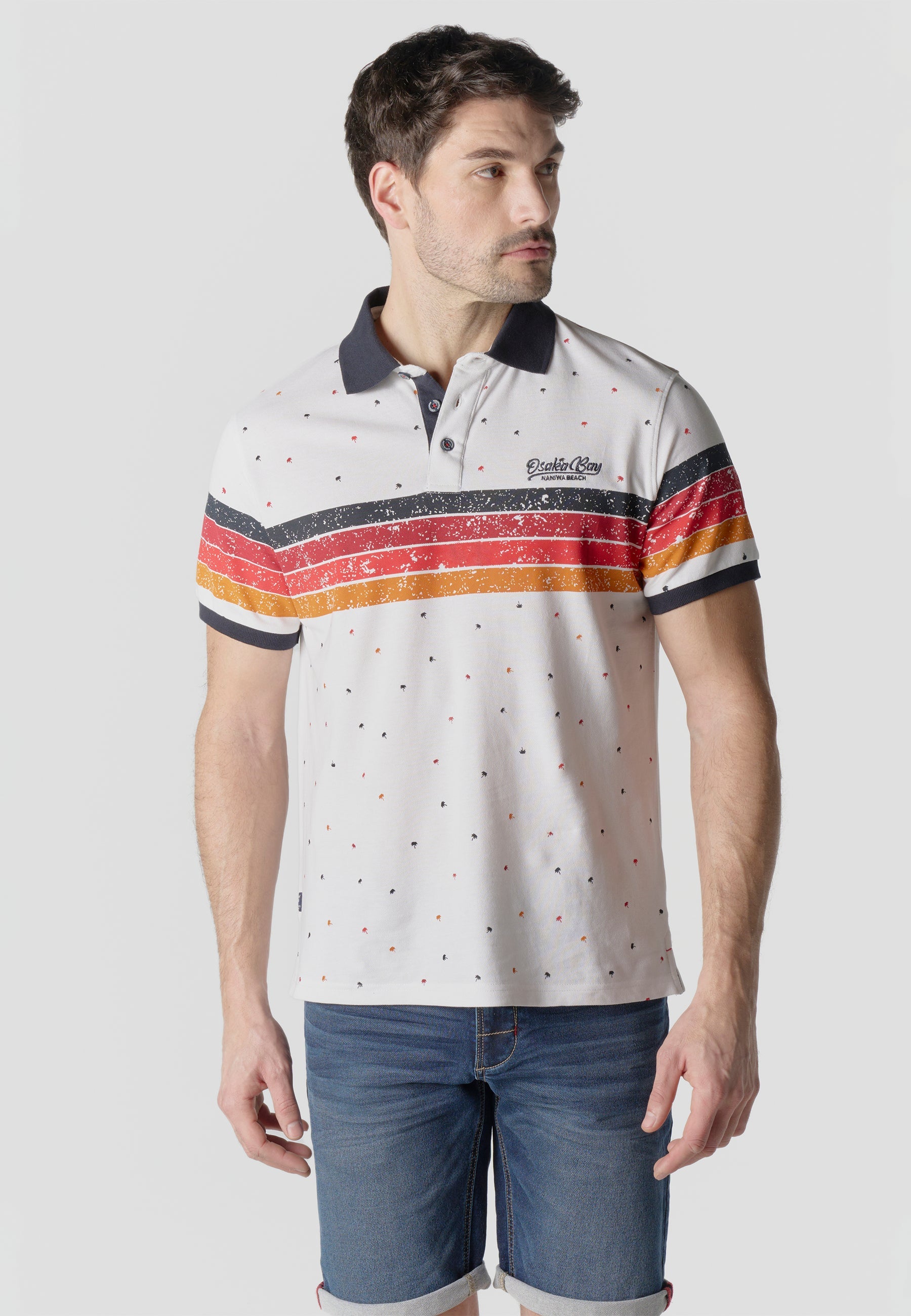 Polo Hombre Manga Corta Piqué Estampado Palmeras Crudo – Koroshi
