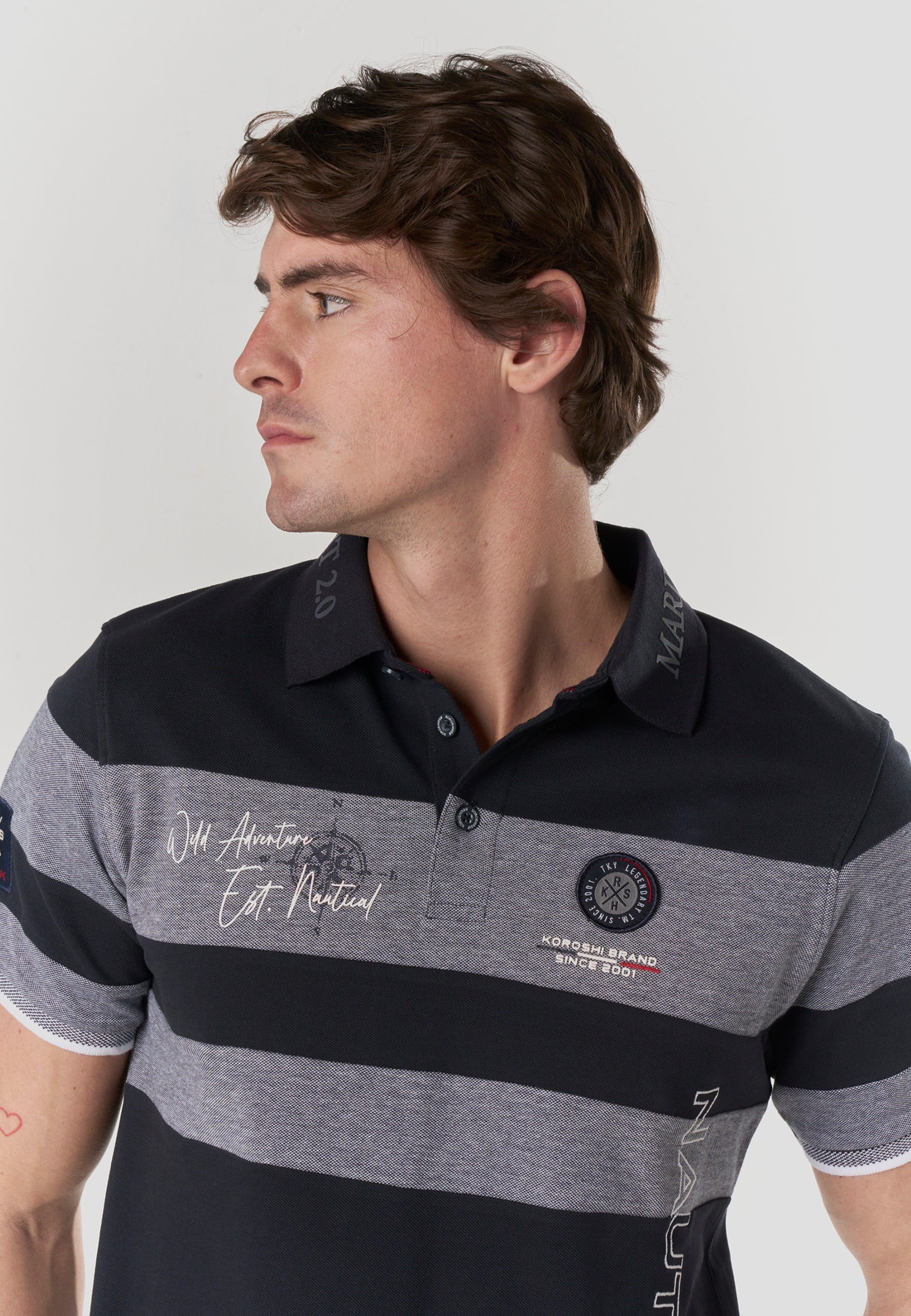Polo Hombre Manga Corta Piqué Rayas Náutico – Koroshi 2611PC21