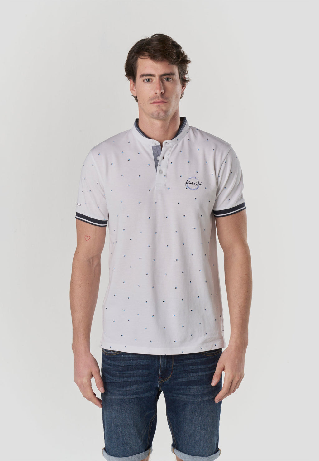 Polo Hombre Manga Corta Cuello Mao Micro Estampado – Koroshi 2611PC23