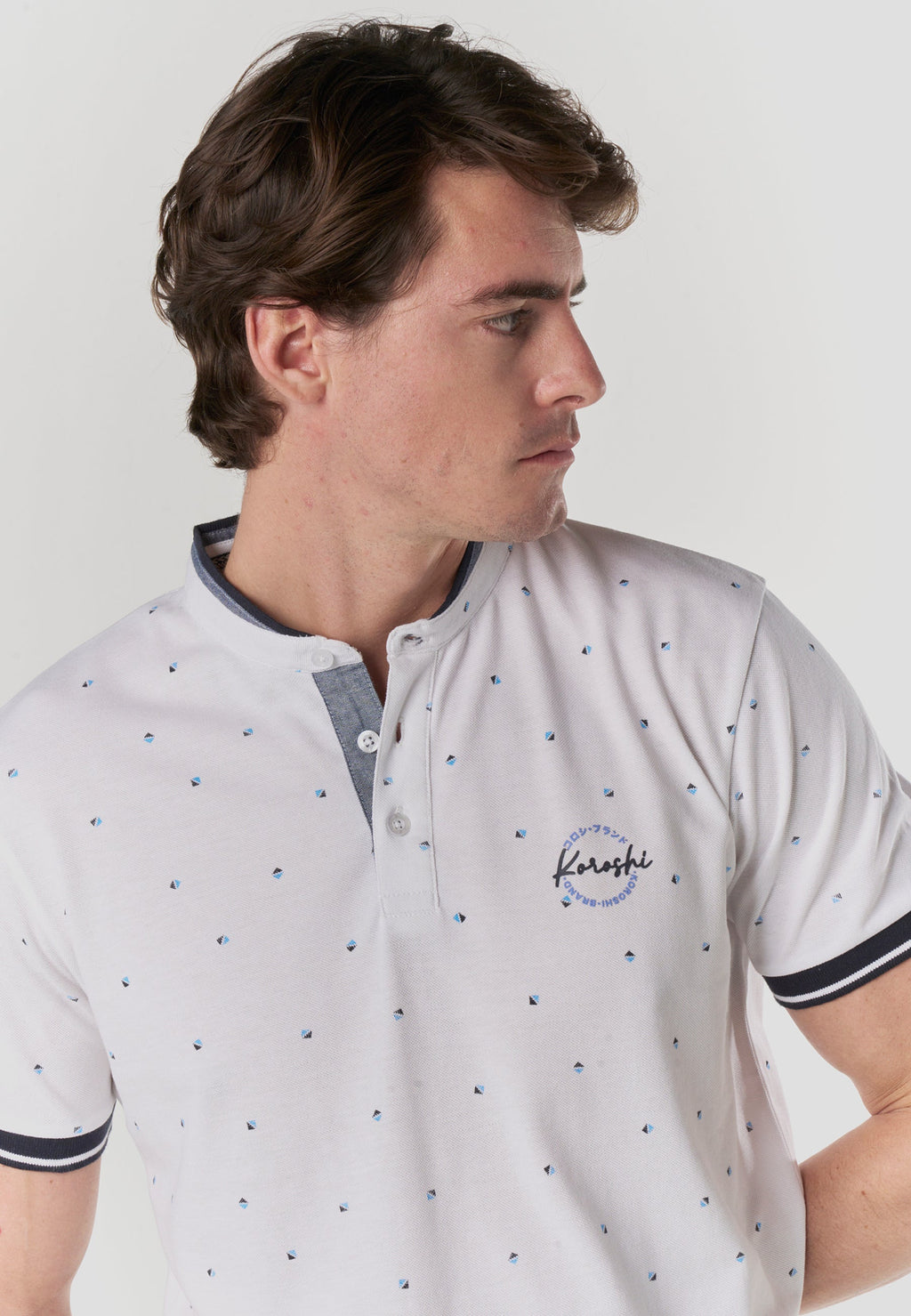 Polo Hombre Manga Corta Cuello Mao Micro Estampado – Koroshi 2611PC23