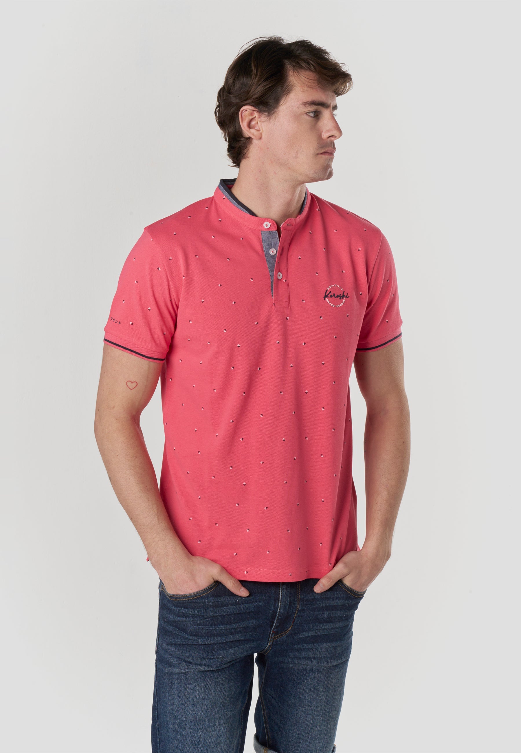 Polo Hombre Manga Corta Cuello Mao Micro Estampado – Koroshi 2611PC23