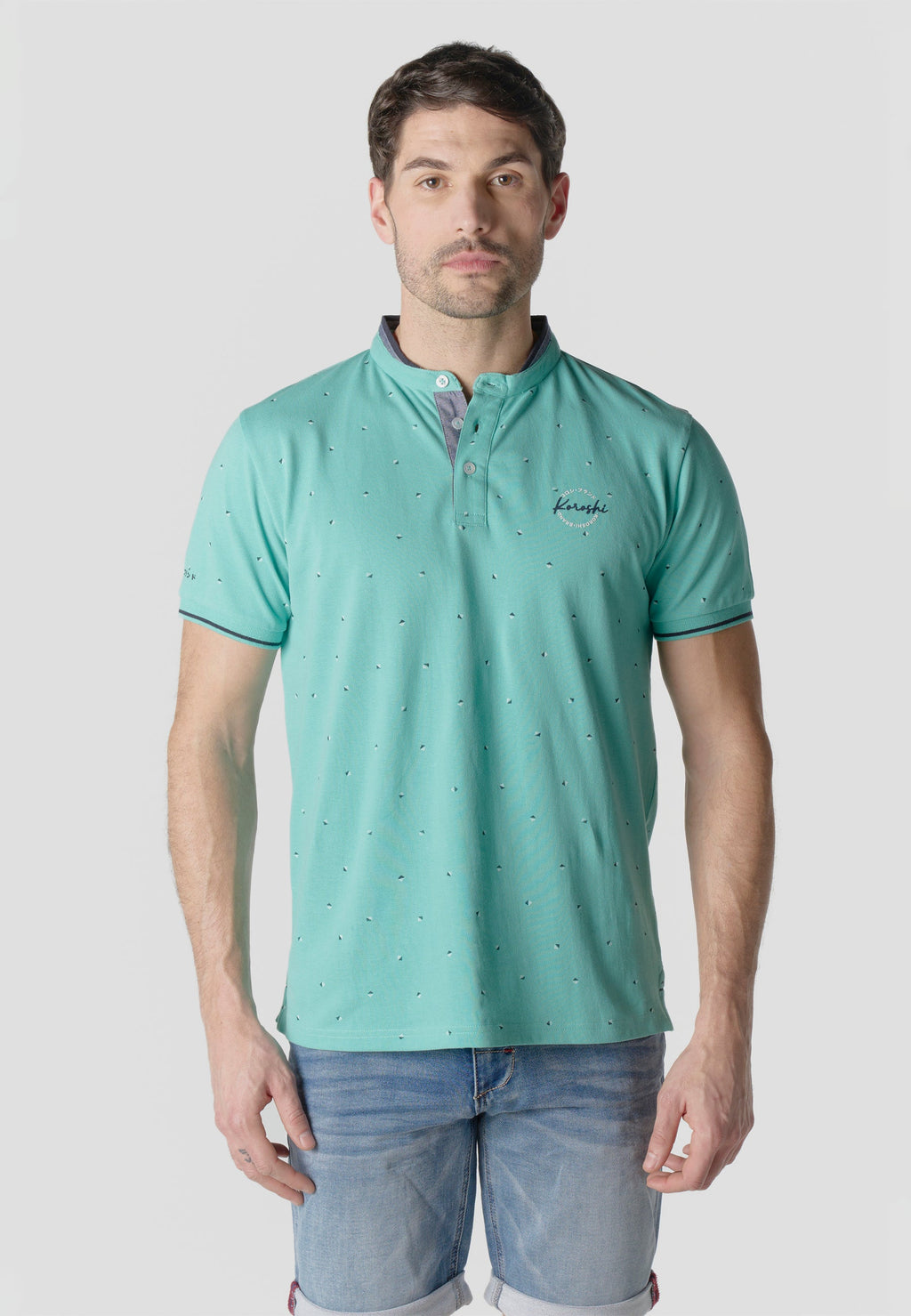 Polo Hombre Manga Corta Cuello Mao Micro Estampado – Koroshi 2611PC23