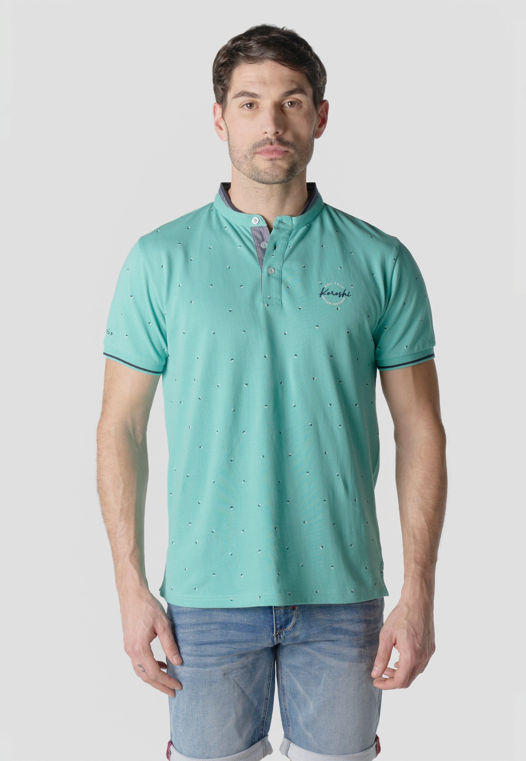 Polo Hombre Manga Corta Cuello Mao Micro Estampado – Koroshi 2611PC23