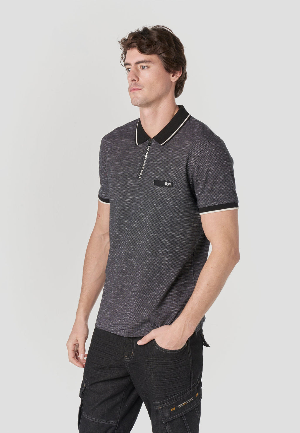 Polo Hombre Manga Corta Cuello Cremallera Jaspeado – Koroshi 2611PC25