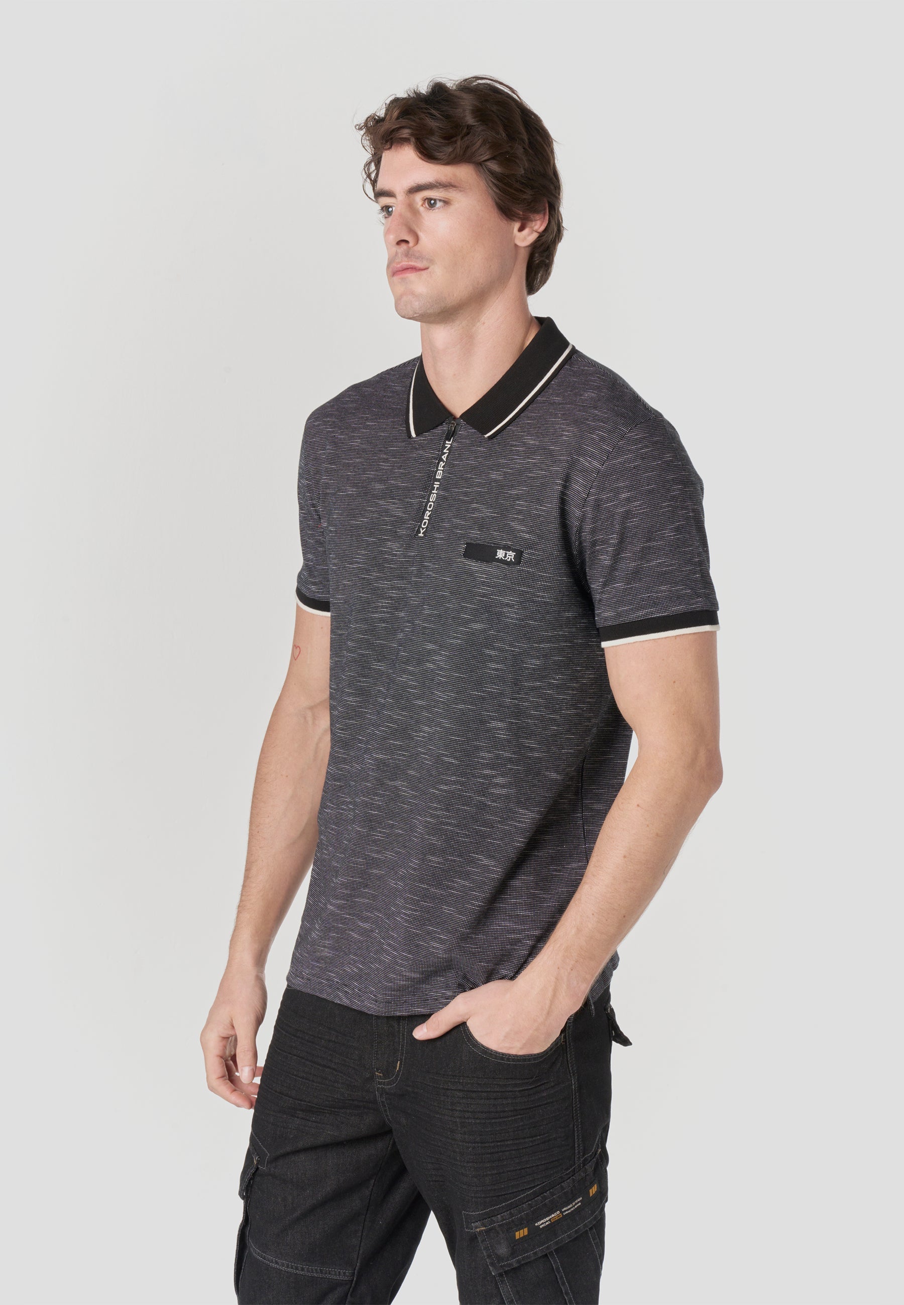 Polo Hombre Manga Corta Cuello Cremallera Jaspeado – Koroshi 2611PC25