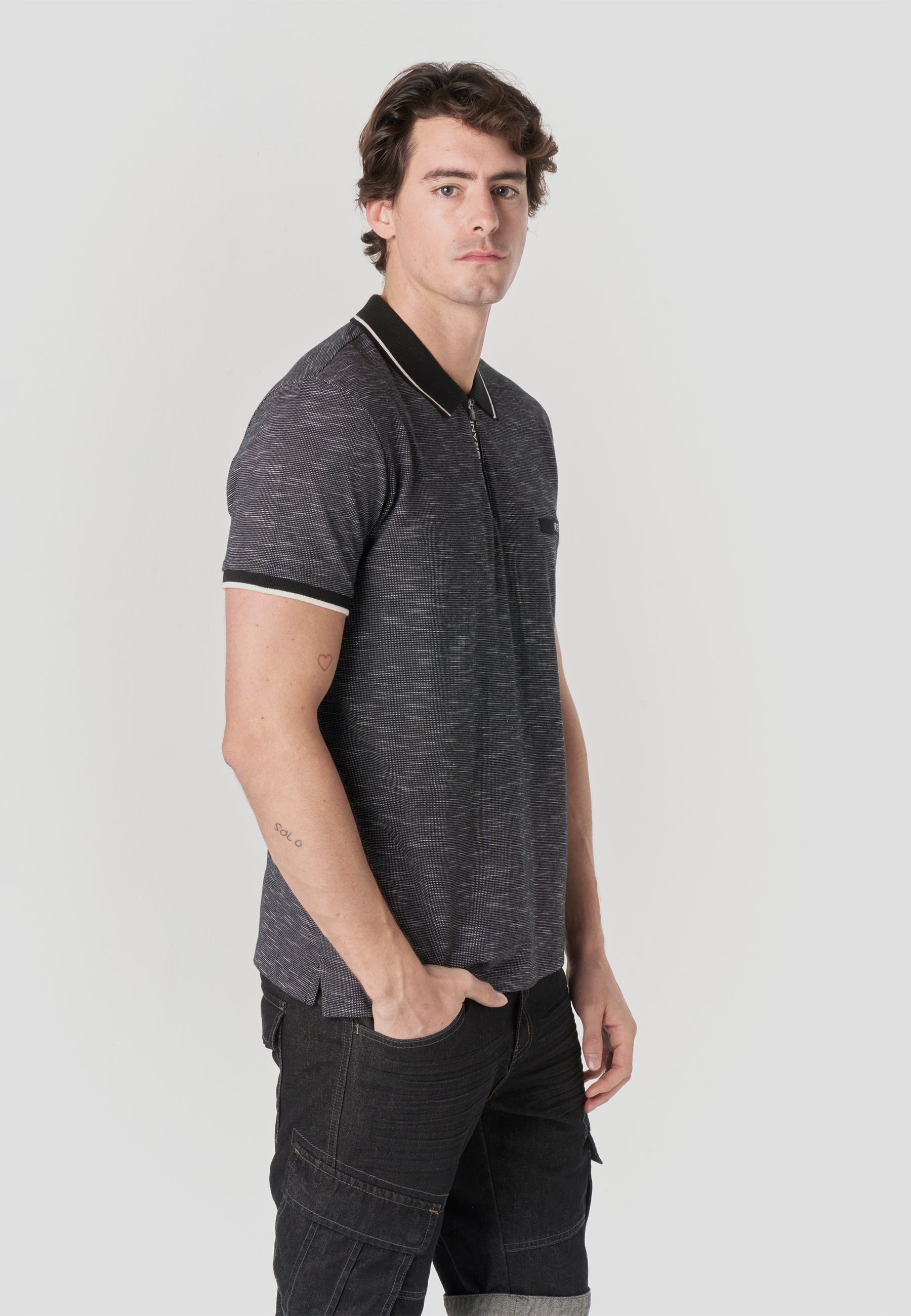 Polo Hombre Manga Corta Cuello Cremallera Jaspeado – Koroshi 2611PC25