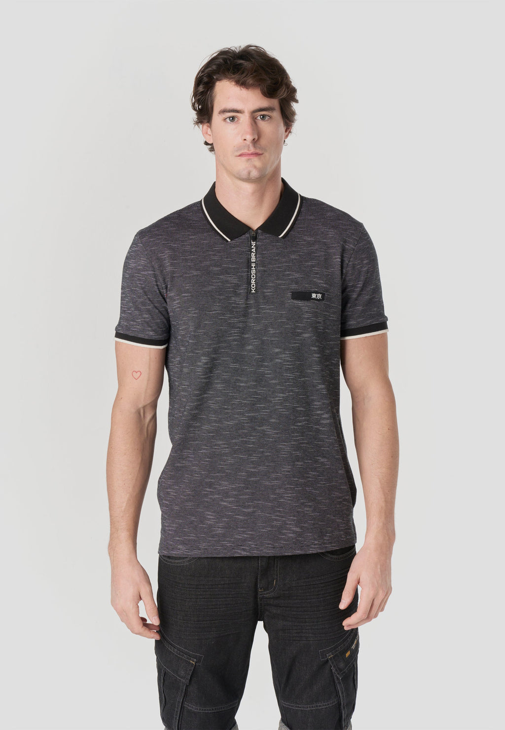 Polo Hombre Manga Corta Cuello Cremallera Jaspeado – Koroshi 2611PC25