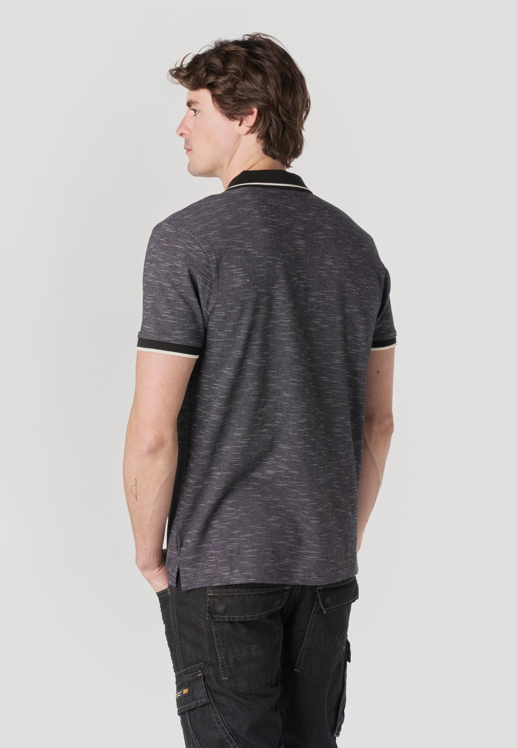 Polo Hombre Manga Corta Cuello Cremallera Jaspeado – Koroshi 2611PC25