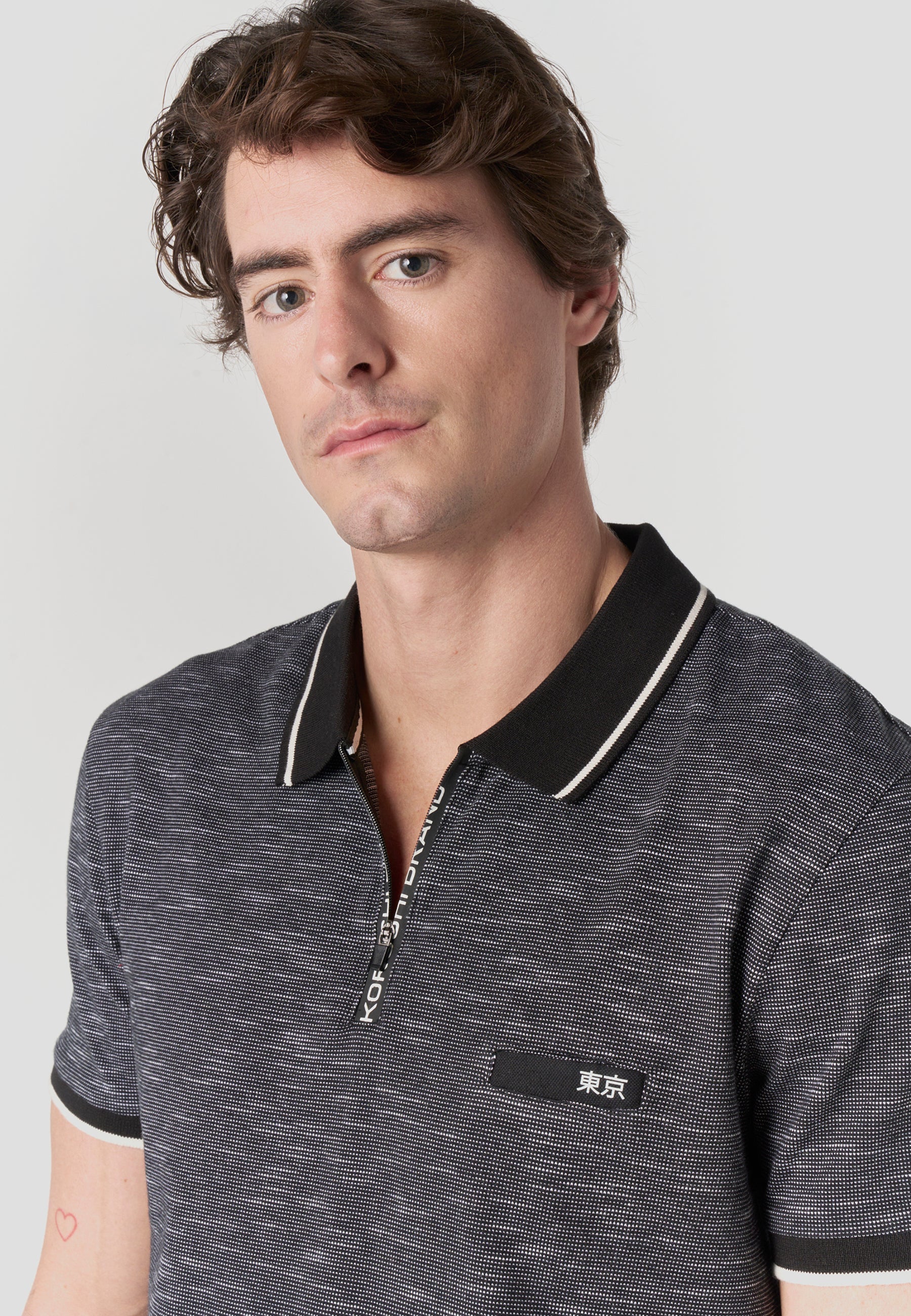Polo Hombre Manga Corta Cuello Cremallera Jaspeado – Koroshi 2611PC25