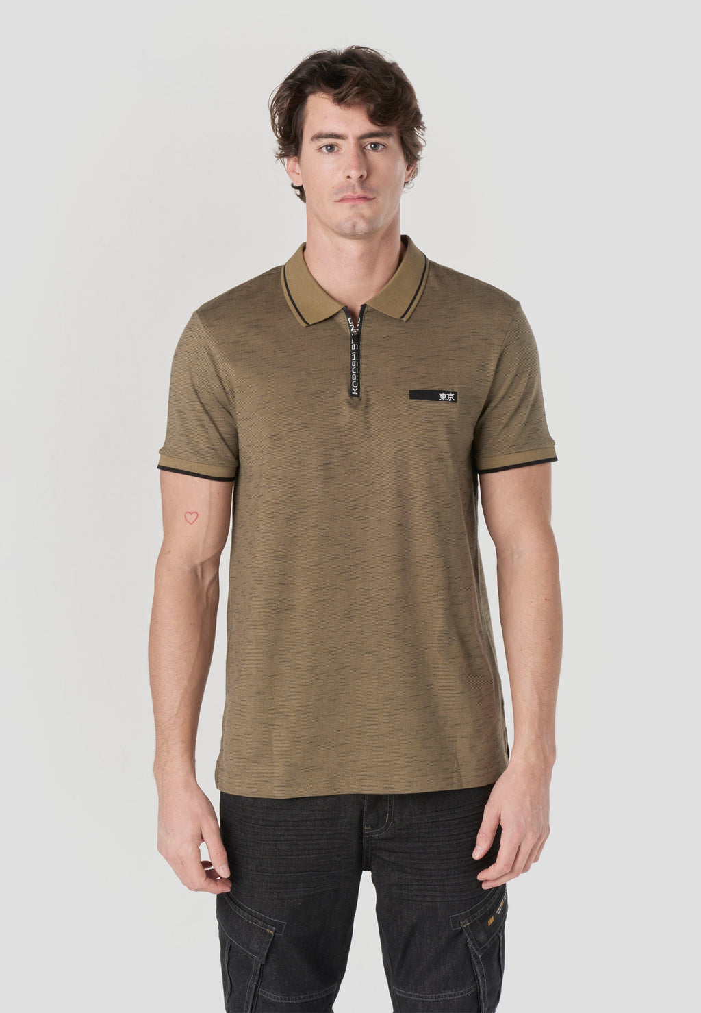 Polo Hombre Manga Corta Cuello Cremallera Jaspeado – Koroshi 2611PC25