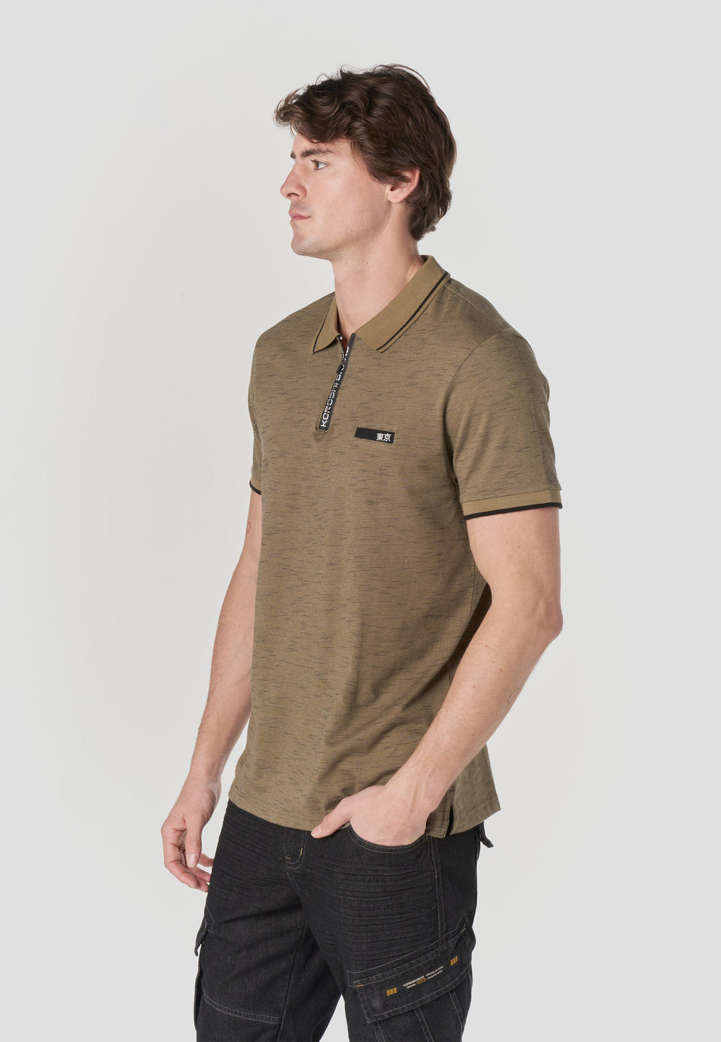 Polo Hombre Manga Corta Cuello Cremallera Jaspeado – Koroshi 2611PC25