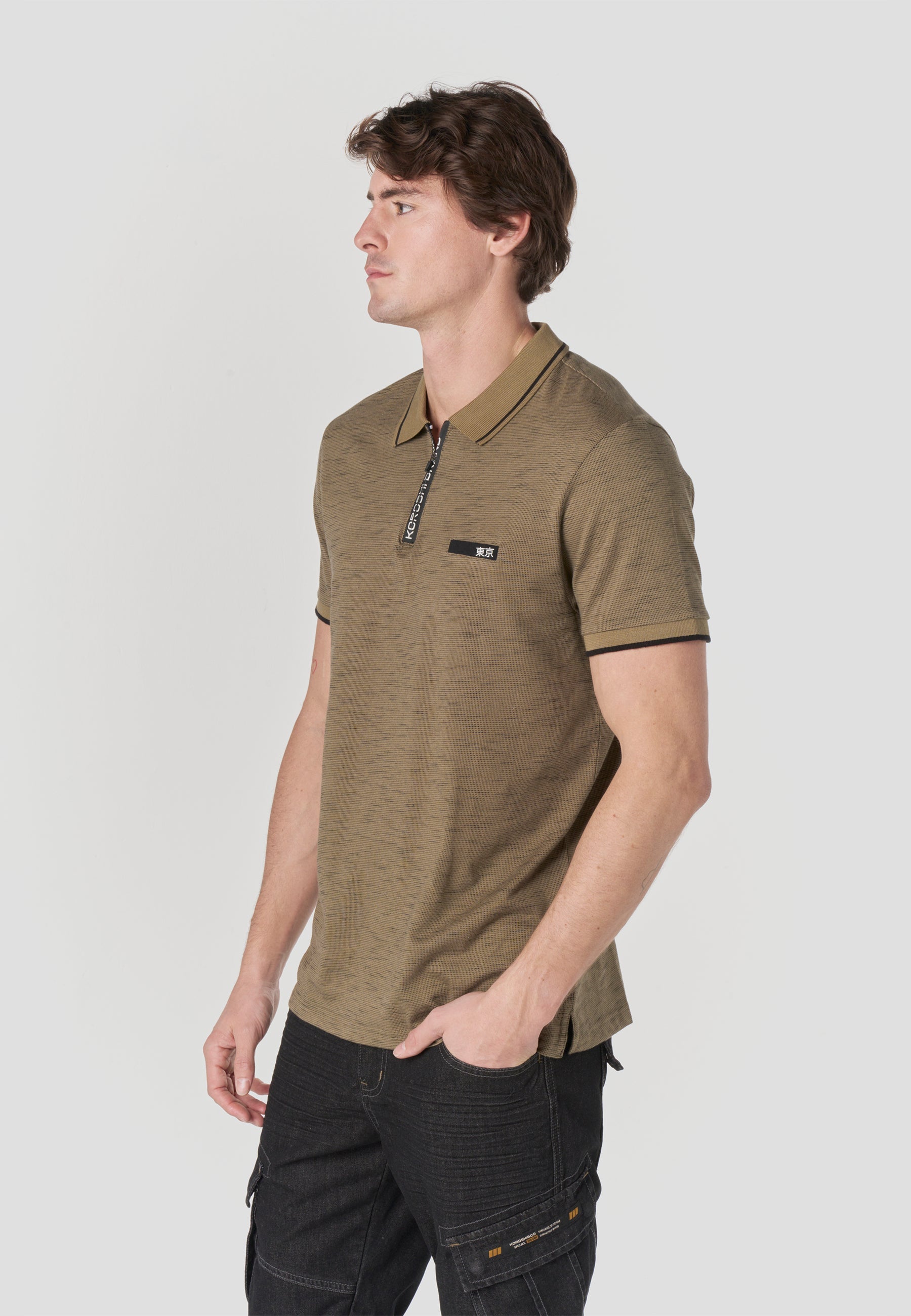 Polo Hombre Manga Corta Cuello Cremallera Jaspeado – Koroshi 2611PC25