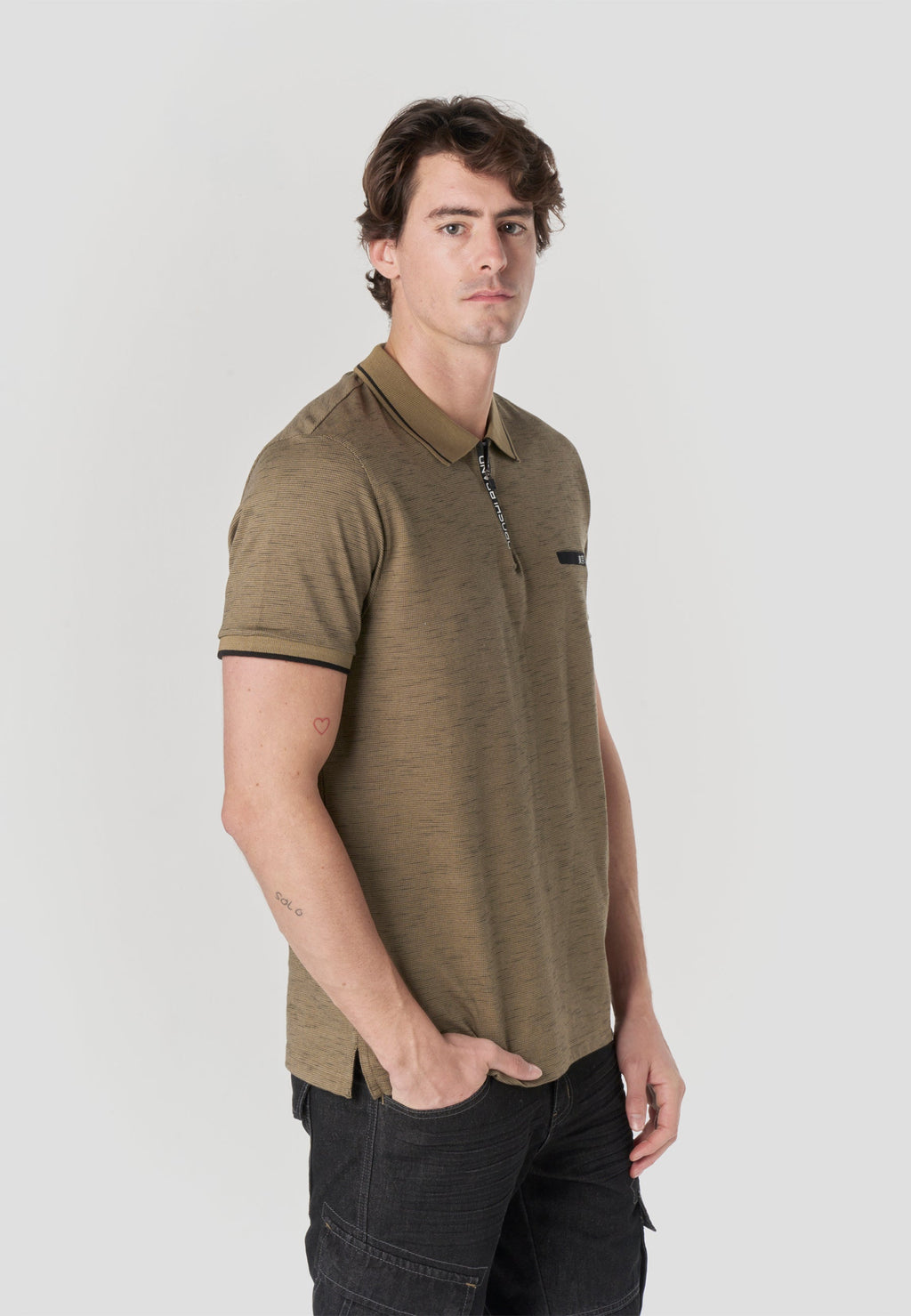 Polo Hombre Manga Corta Cuello Cremallera Jaspeado – Koroshi 2611PC25