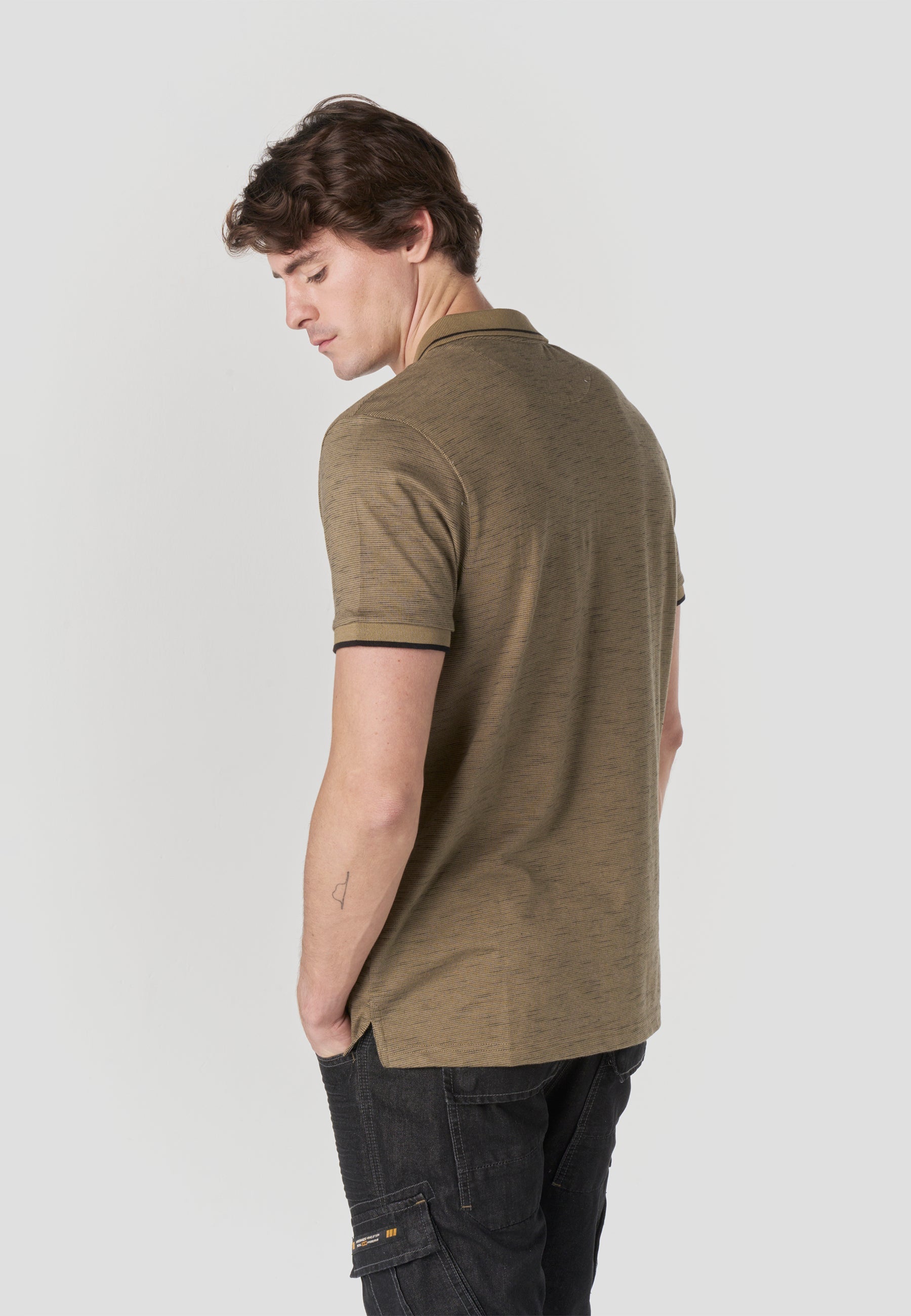 Polo Hombre Manga Corta Cuello Cremallera Jaspeado – Koroshi 2611PC25