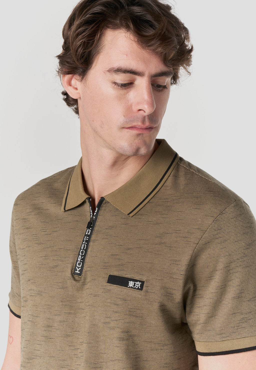 Polo Hombre Manga Corta Cuello Cremallera Jaspeado – Koroshi 2611PC25