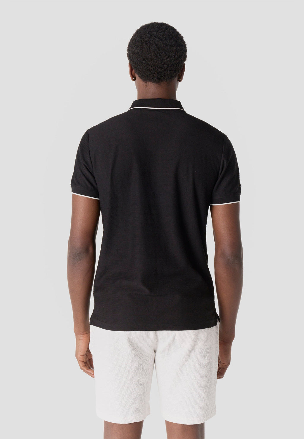 Polo Hombre Manga Corta Cuello Cremallera Texturizado – Koroshi Negro