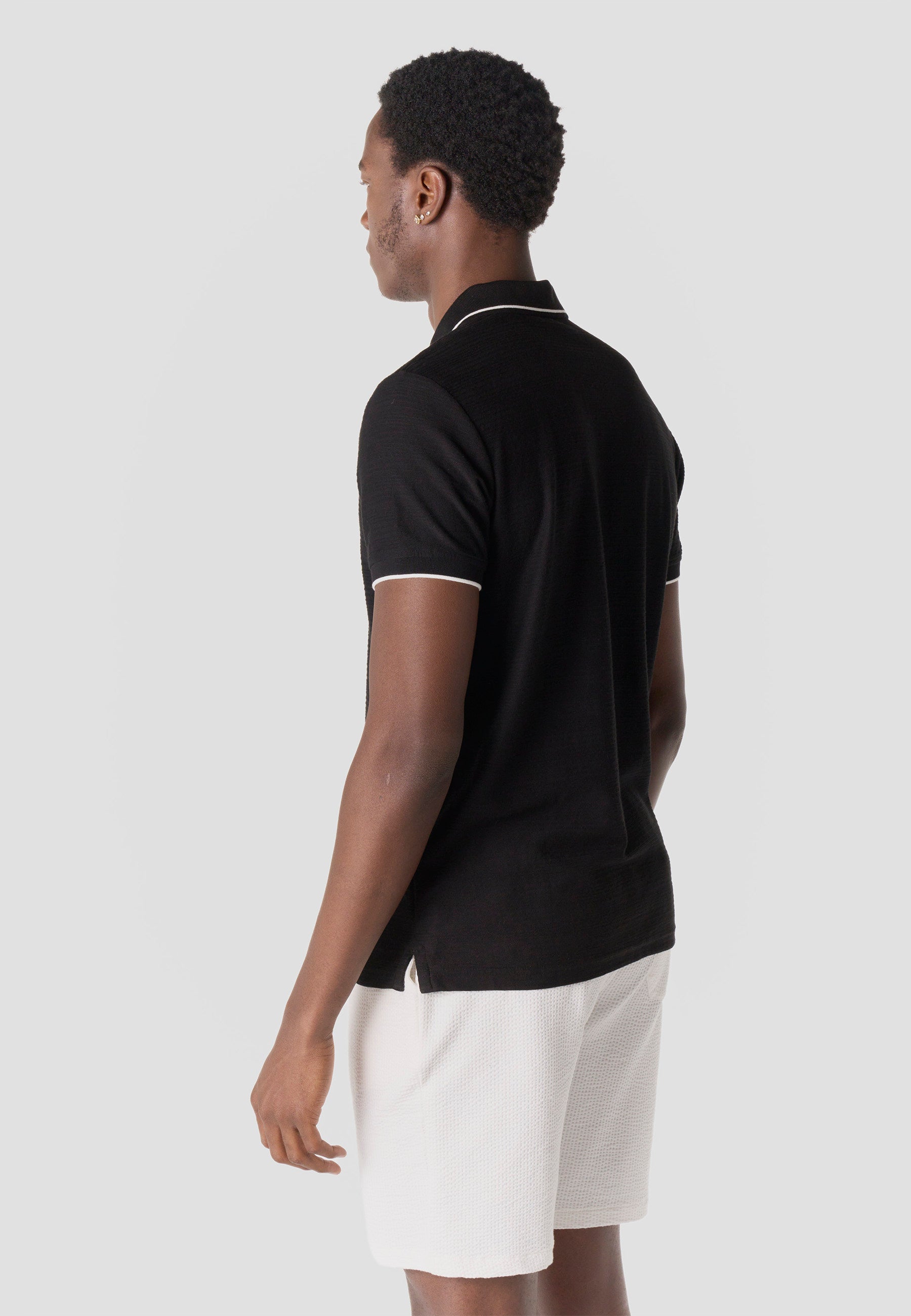 Polo Hombre Manga Corta Cuello Cremallera Texturizado – Koroshi Negro