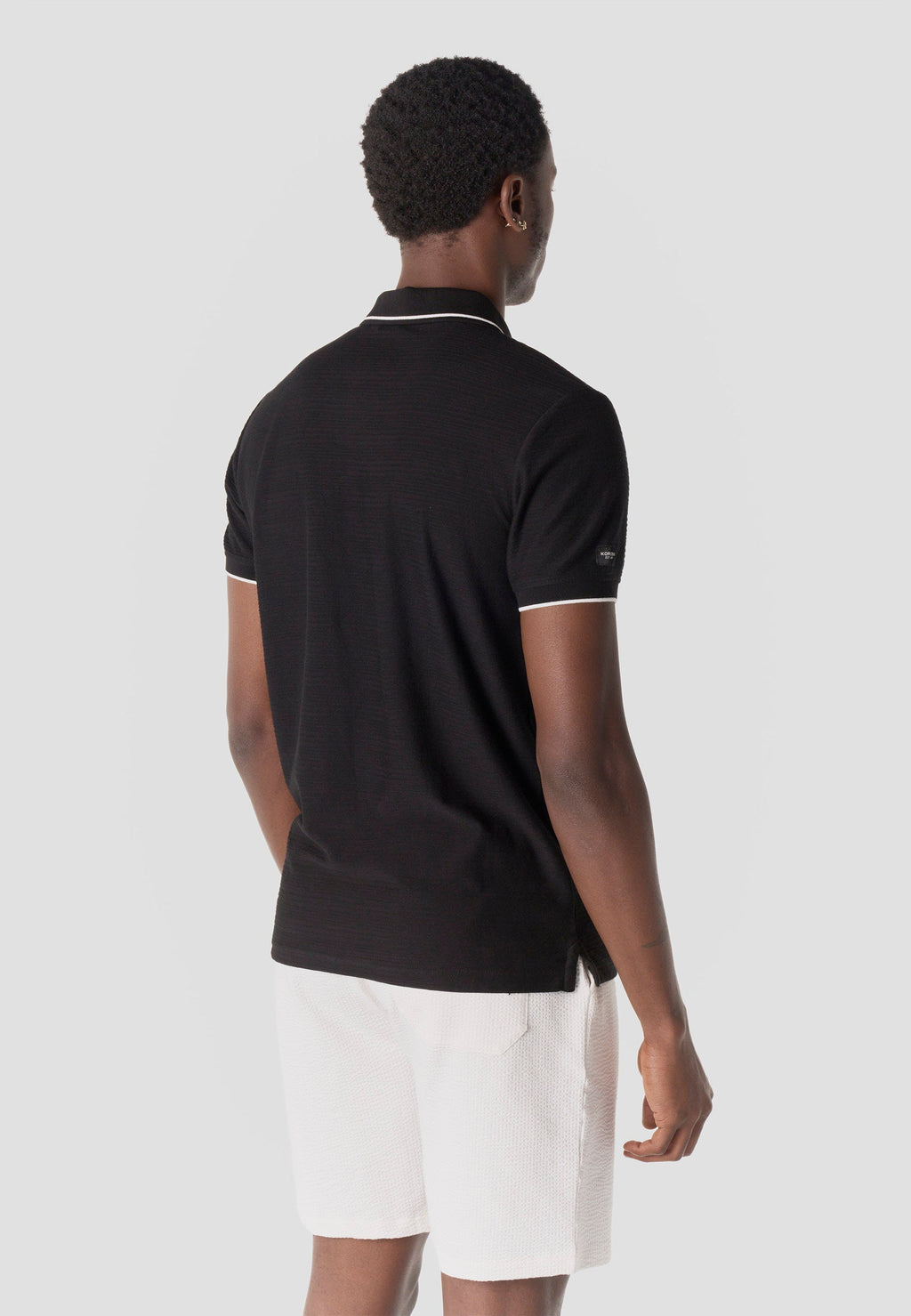 Polo Hombre Manga Corta Cuello Cremallera Texturizado – Koroshi Negro