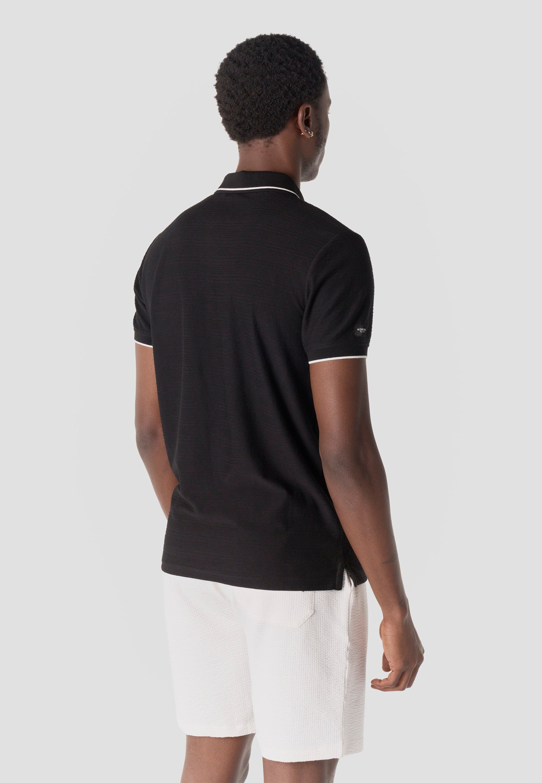Polo Hombre Manga Corta Cuello Cremallera Texturizado – Koroshi Negro