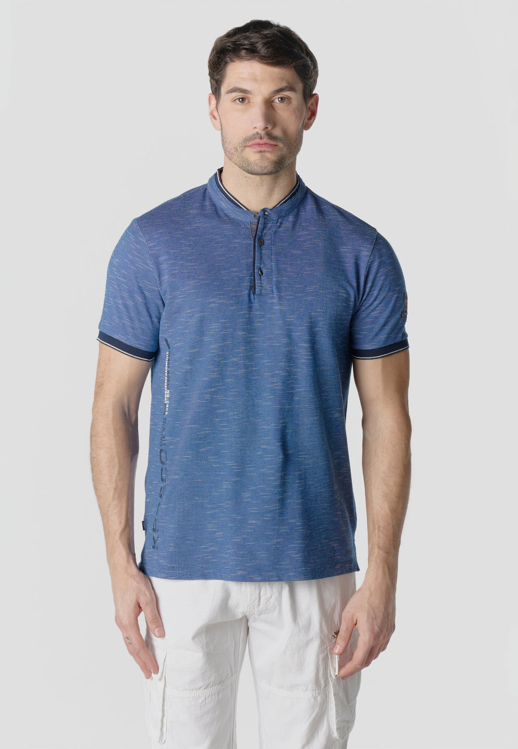 Polo Hombre Manga Corta Cuello Mao Flameado Azul – Koroshi