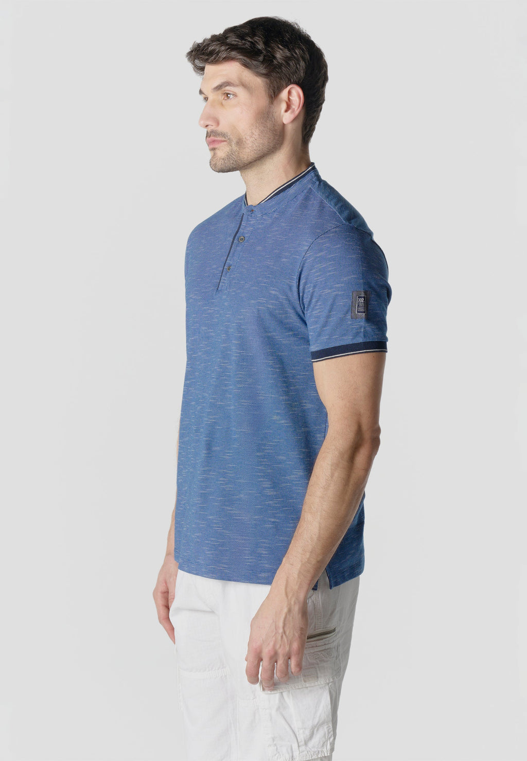 Polo Hombre Manga Corta Cuello Mao Flameado Azul – Koroshi