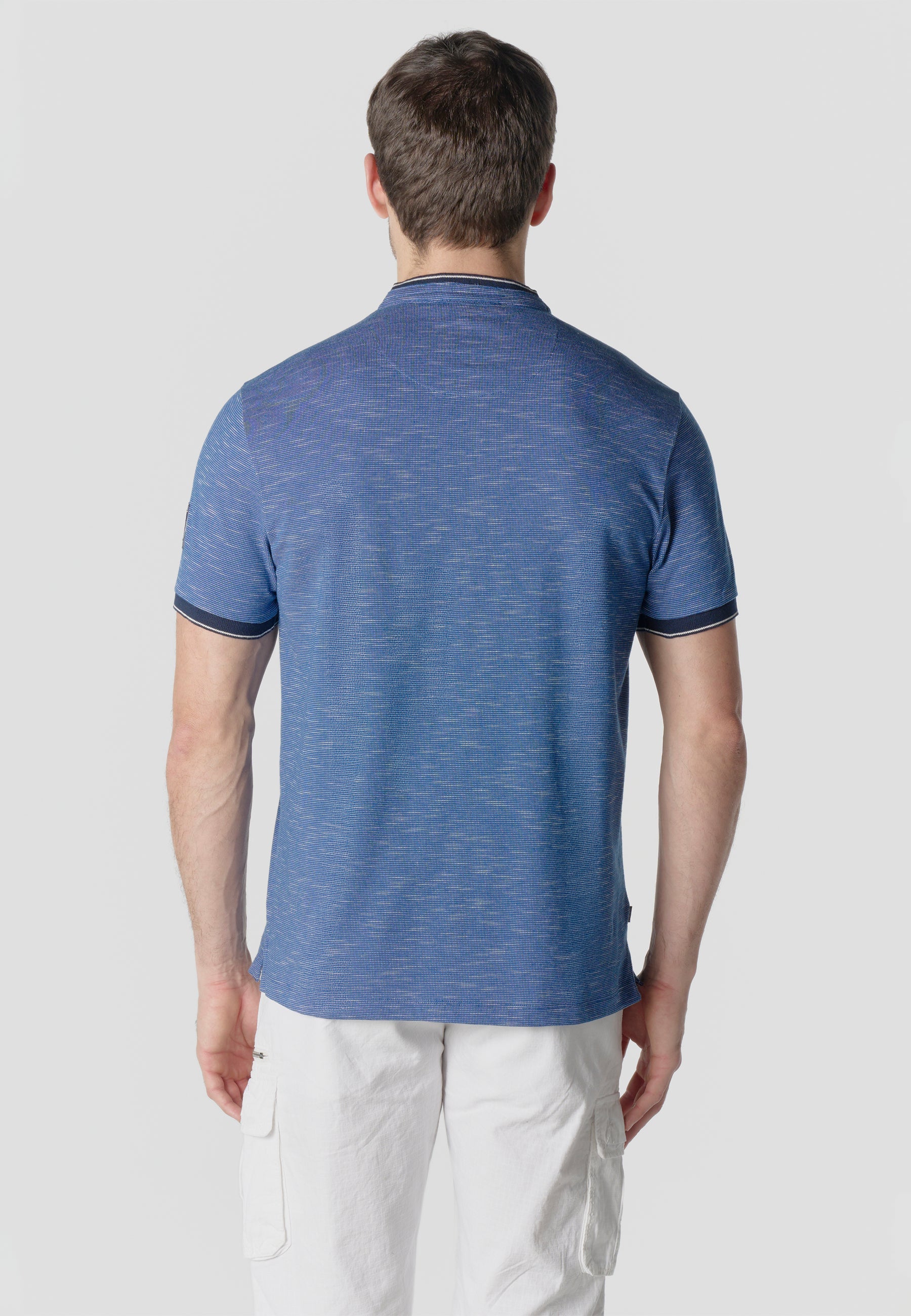Polo Hombre Manga Corta Cuello Mao Flameado Azul – Koroshi