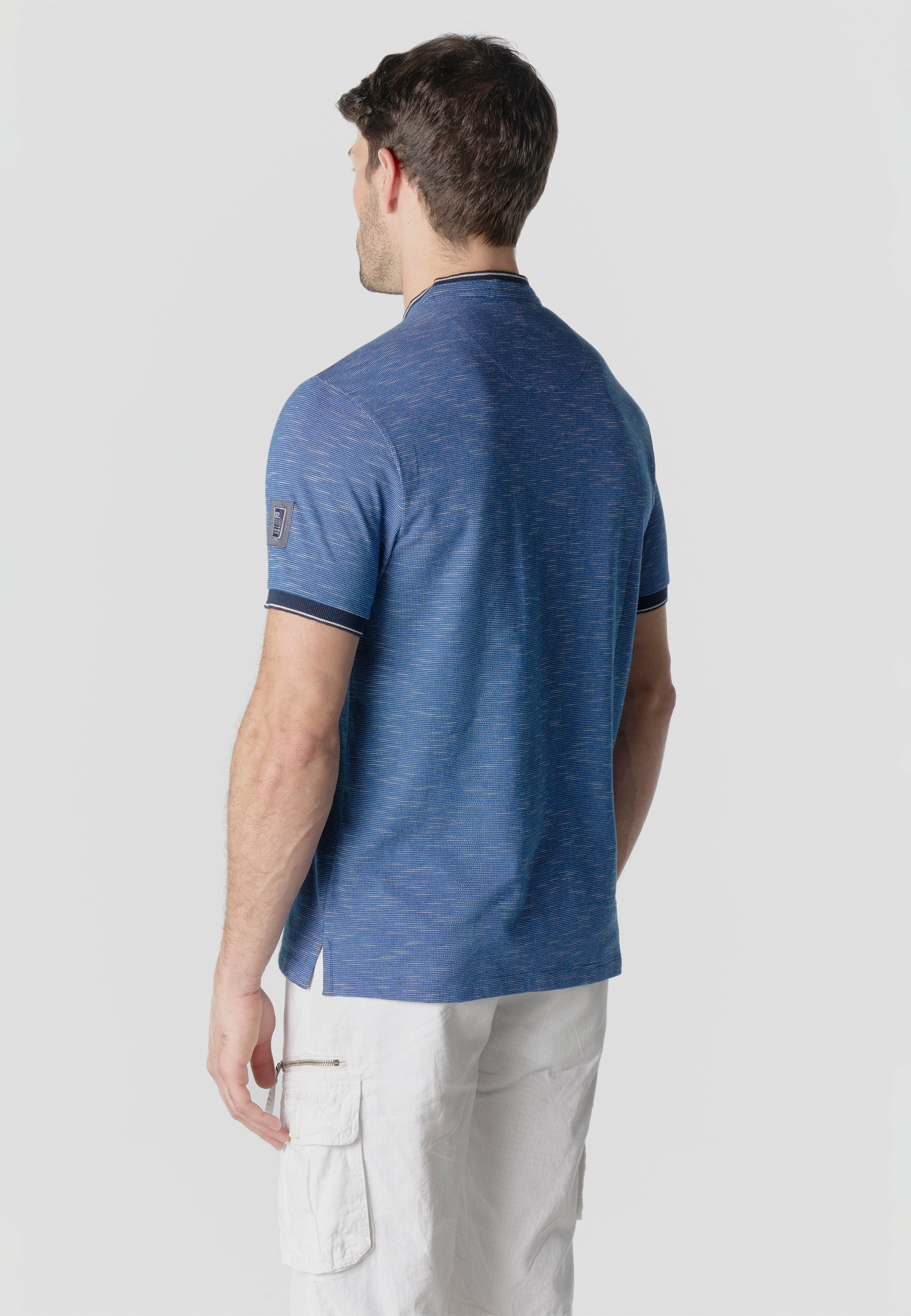 Polo Hombre Manga Corta Cuello Mao Flameado Azul – Koroshi