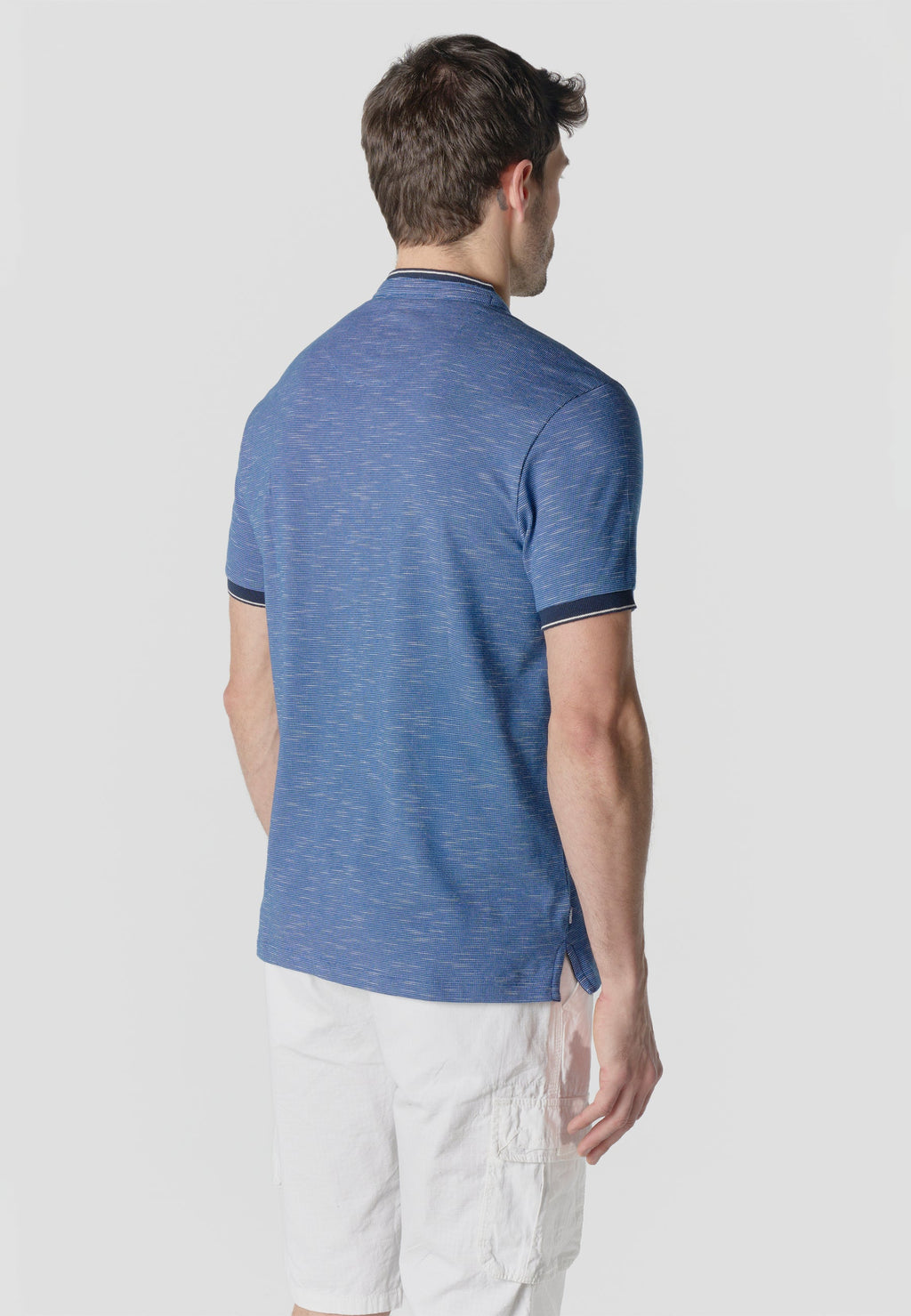 Polo Hombre Manga Corta Cuello Mao Flameado Azul – Koroshi