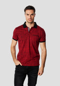 Polo Hombre Manga Corta Estampado All-Over Cuello Contraste – Koroshi Rojo