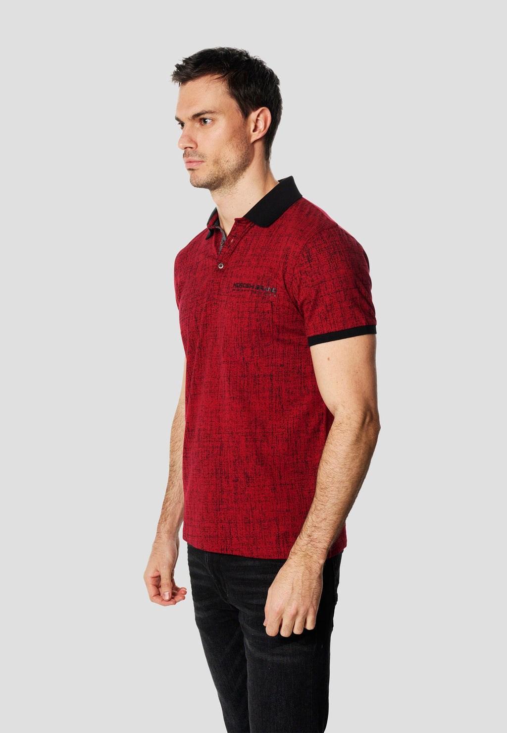 Polo Hombre Manga Corta Estampado All-Over Cuello Contraste – Koroshi Rojo