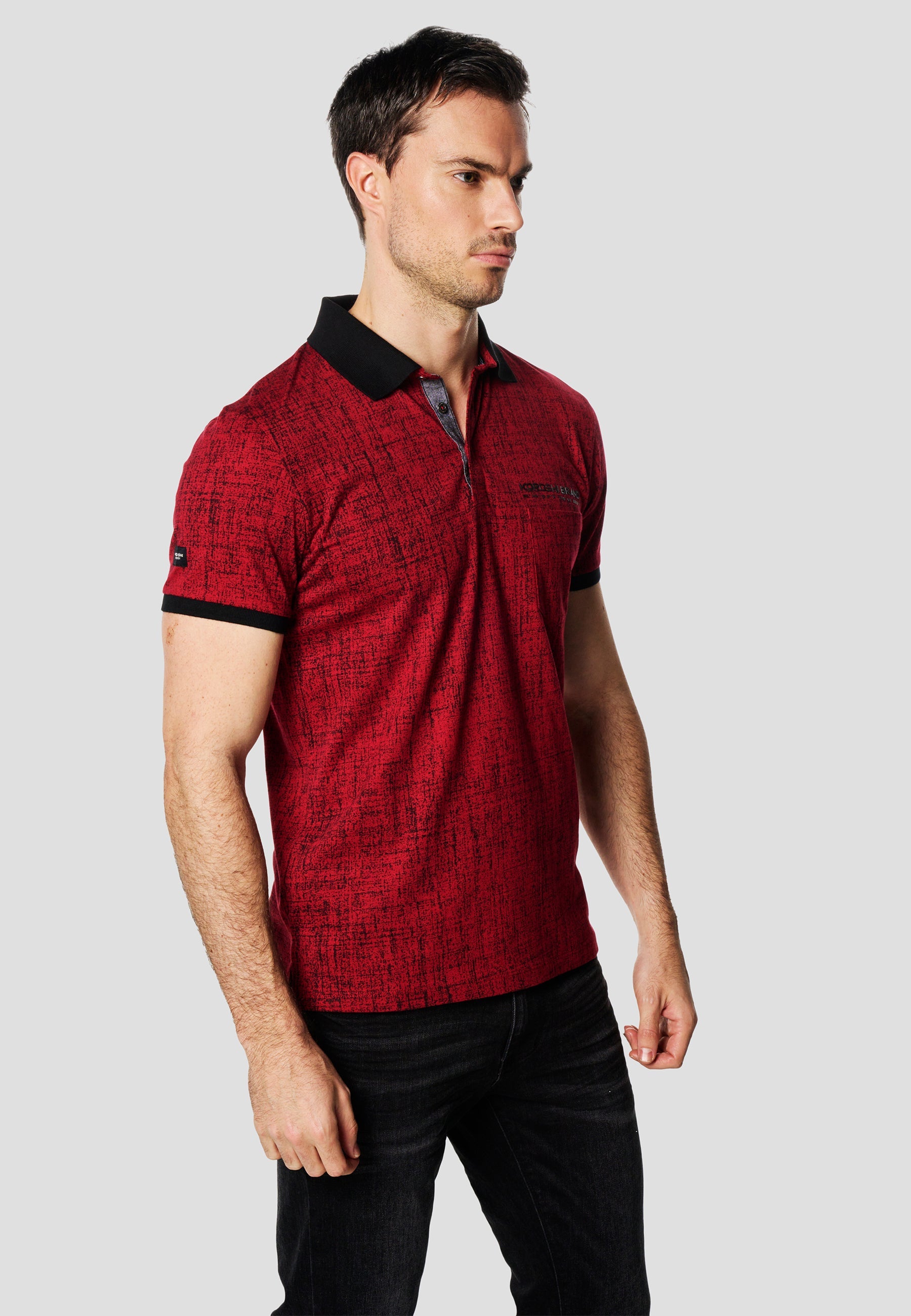 Polo Hombre Manga Corta Estampado All-Over Cuello Contraste – Koroshi Rojo