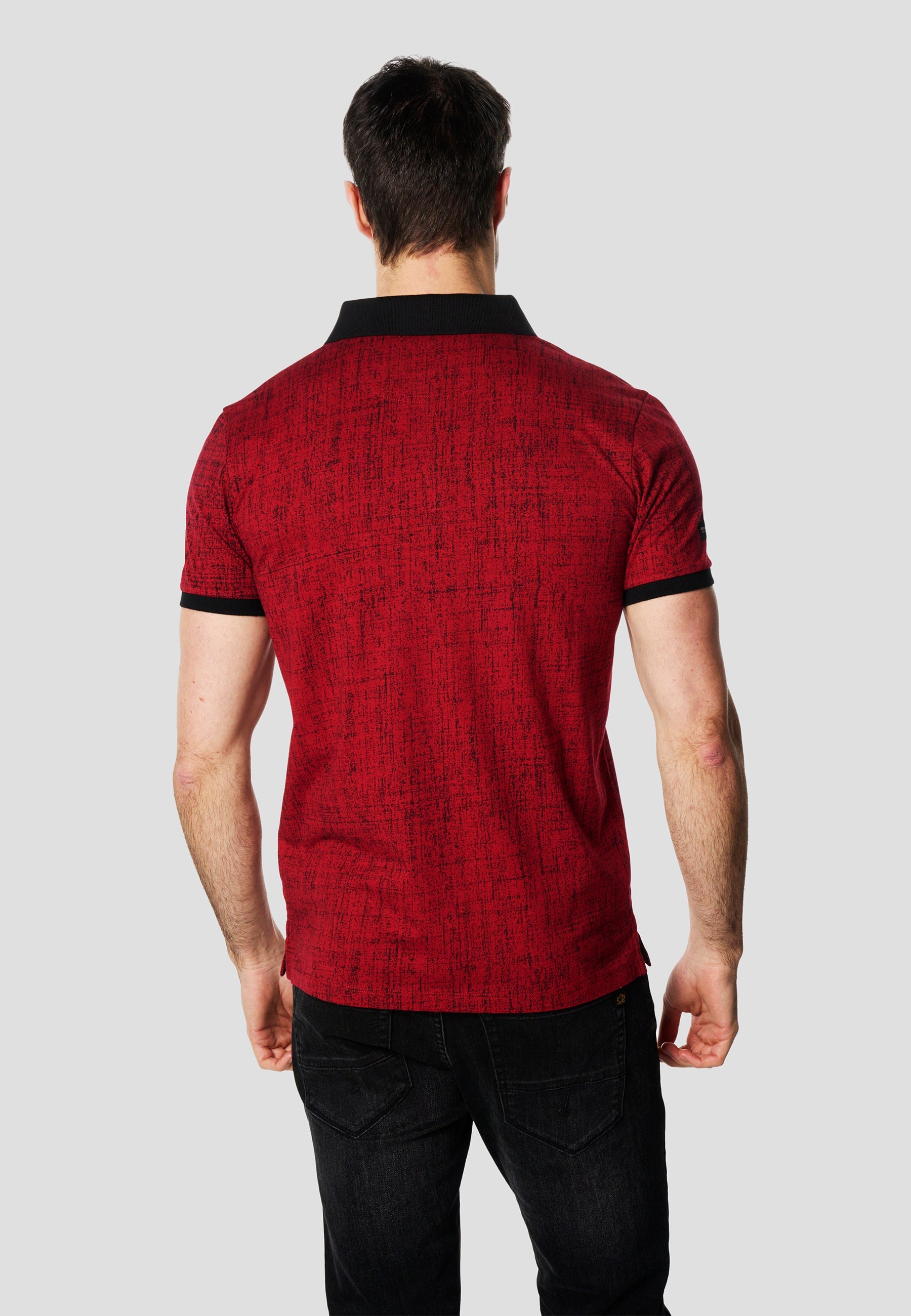 Polo Hombre Manga Corta Estampado All-Over Cuello Contraste – Koroshi Rojo
