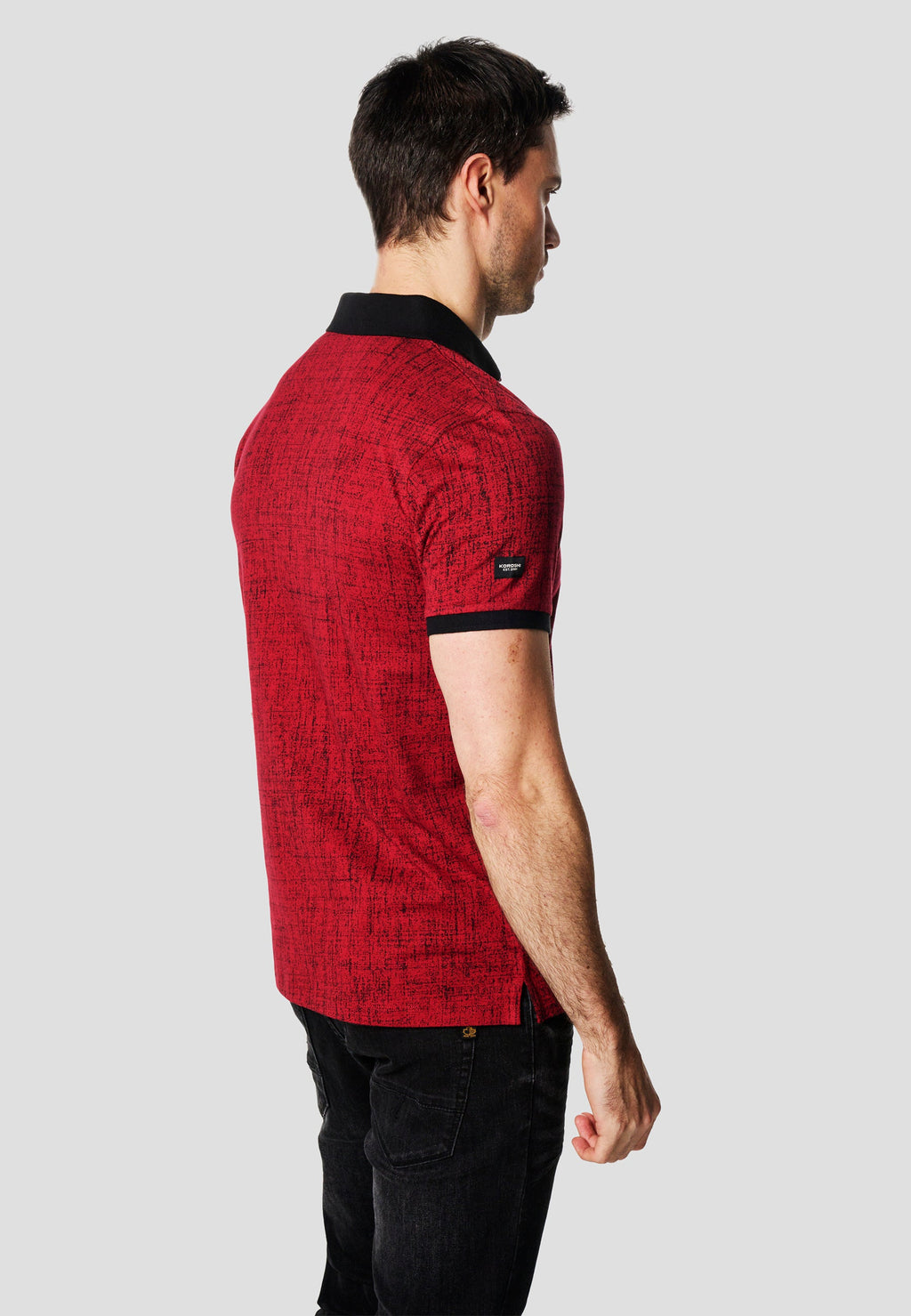 Polo Hombre Manga Corta Estampado All-Over Cuello Contraste – Koroshi Rojo