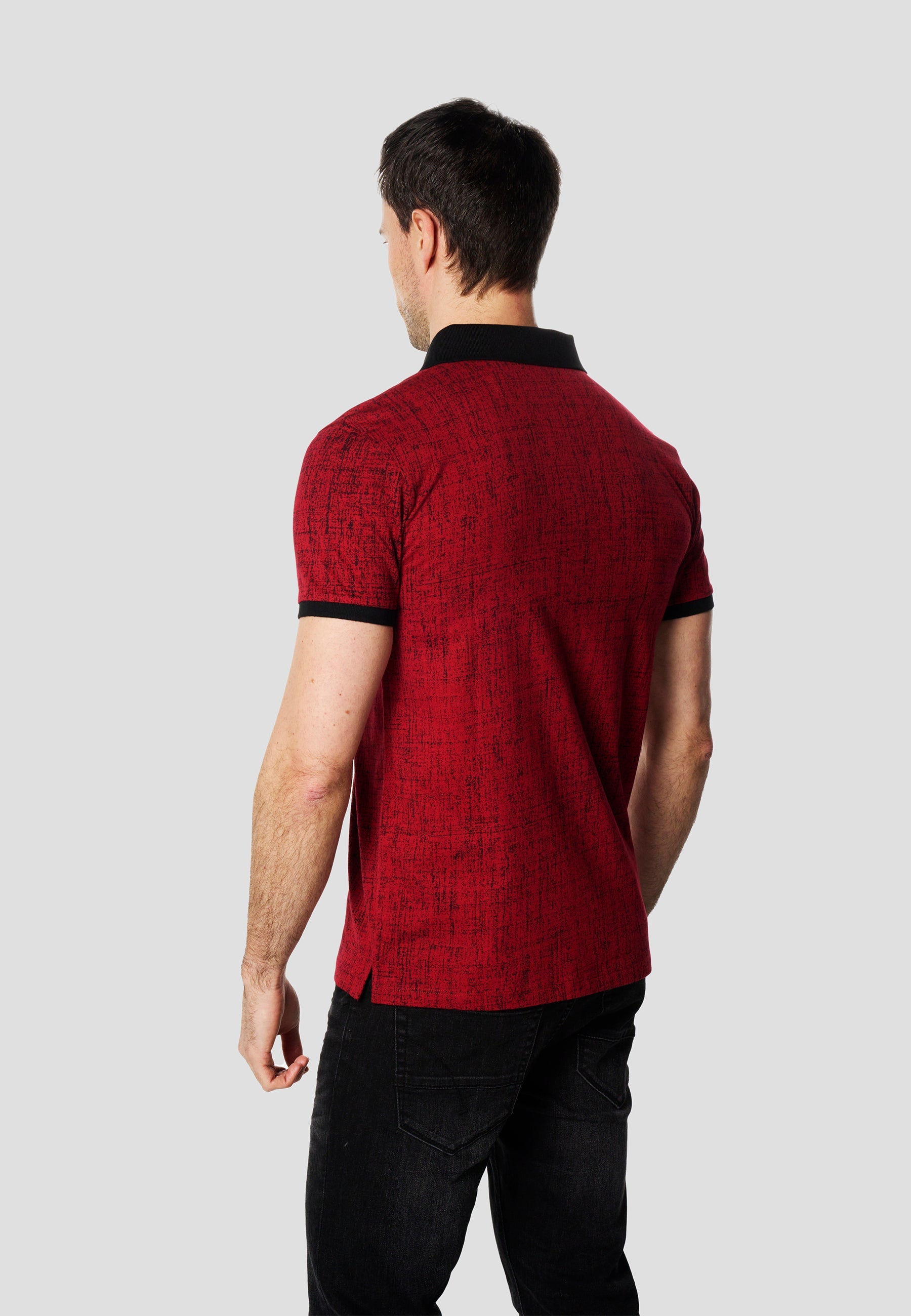 Polo Hombre Manga Corta Estampado All-Over Cuello Contraste – Koroshi Rojo