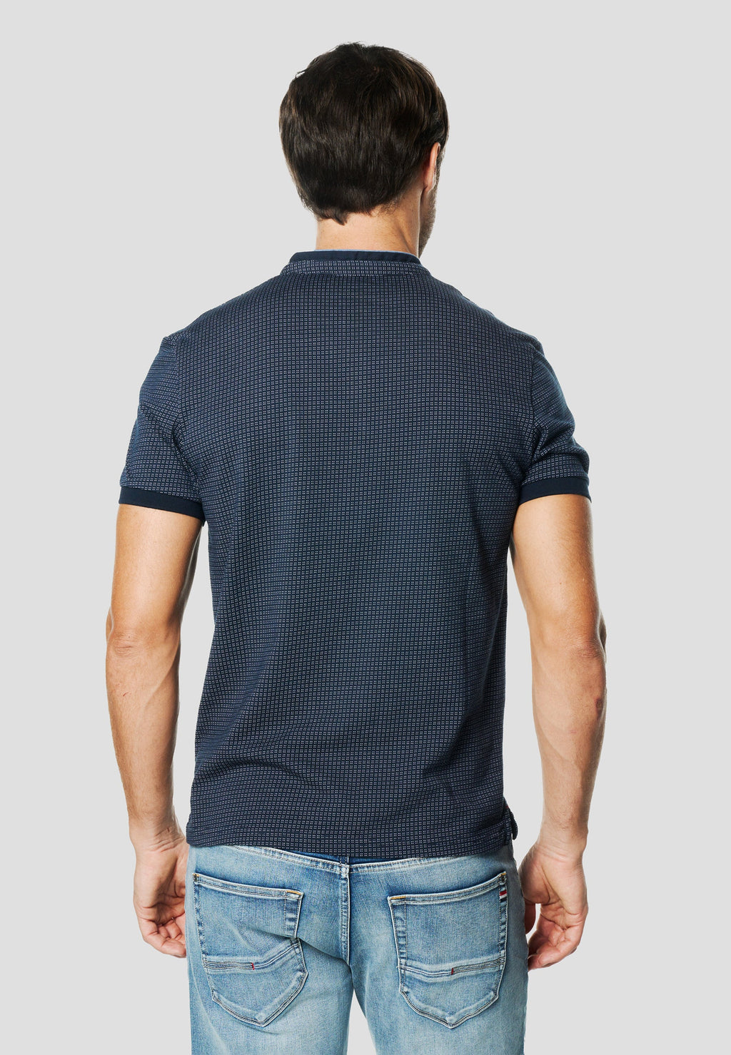 Polo Hombre Manga Corta Cuello Mao Micro Estampado – Koroshi Navy