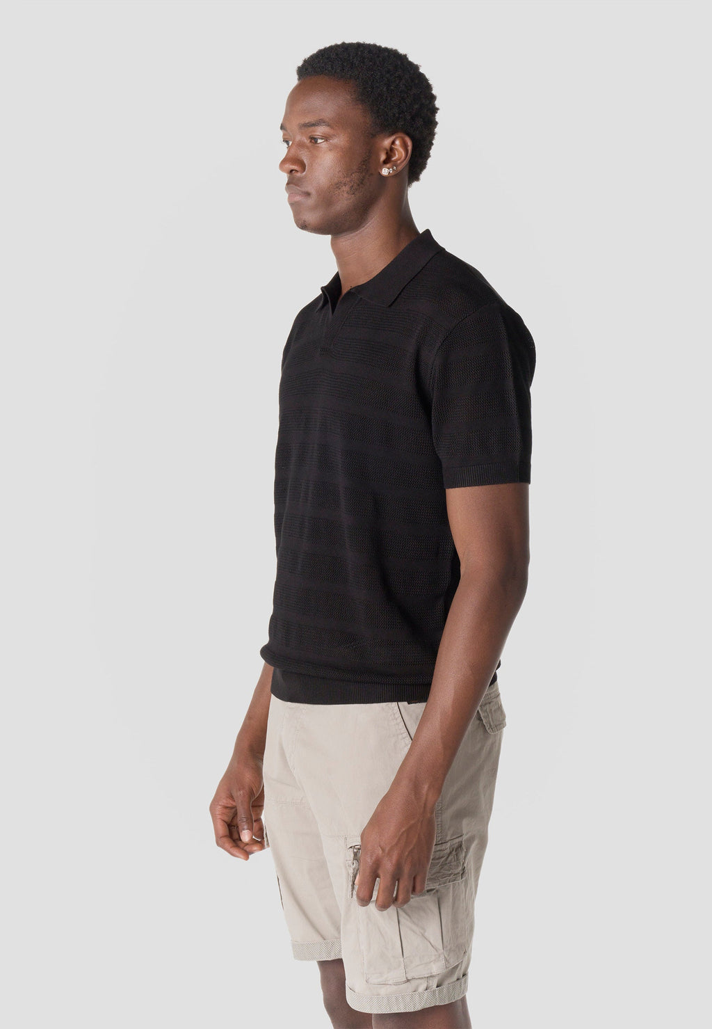 Polo Hombre Manga Corta Punto Calado Rayas Cuello Abierto – Koroshi 2611PC41