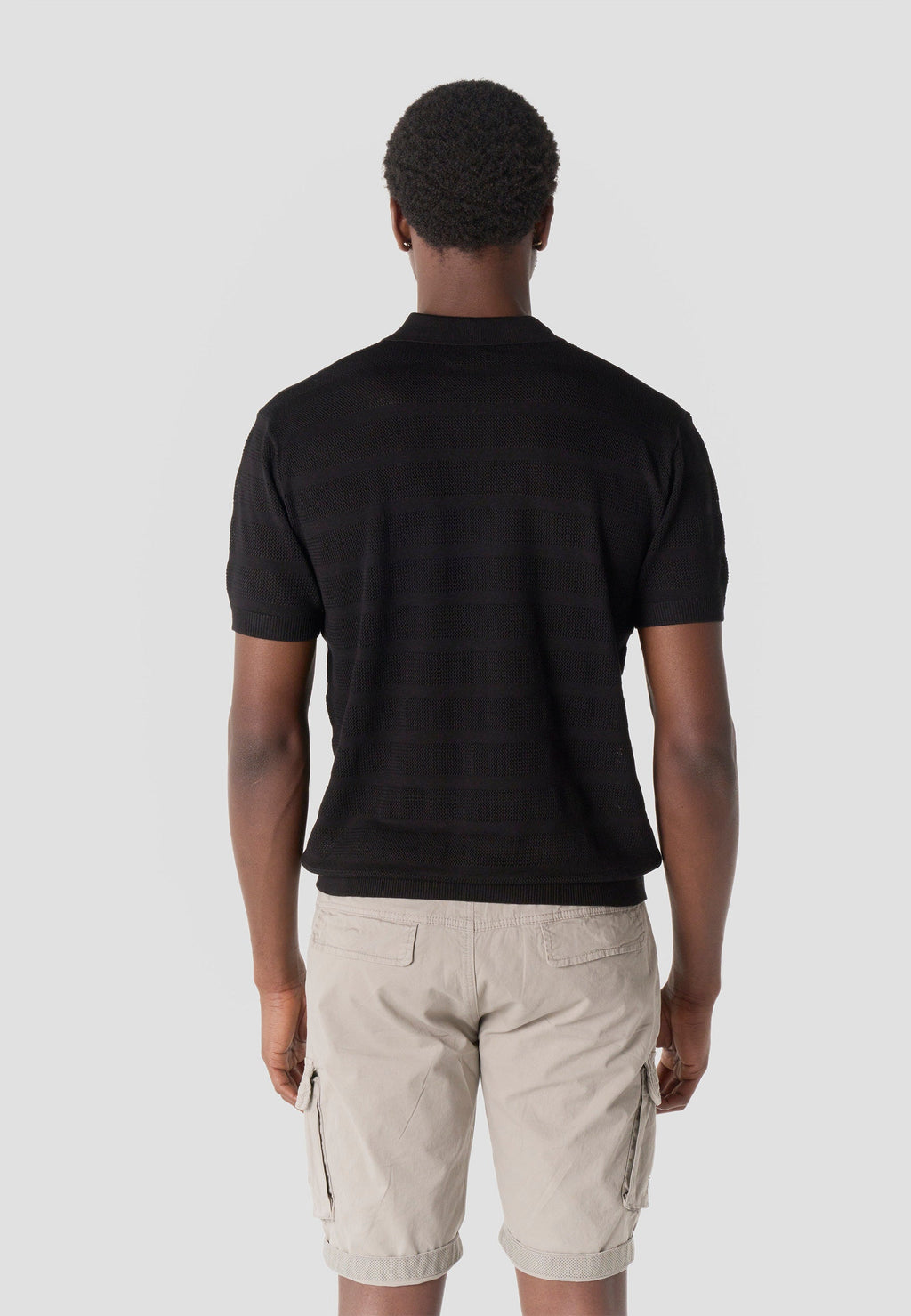 Polo Hombre Manga Corta Punto Calado Rayas Cuello Abierto – Koroshi 2611PC41