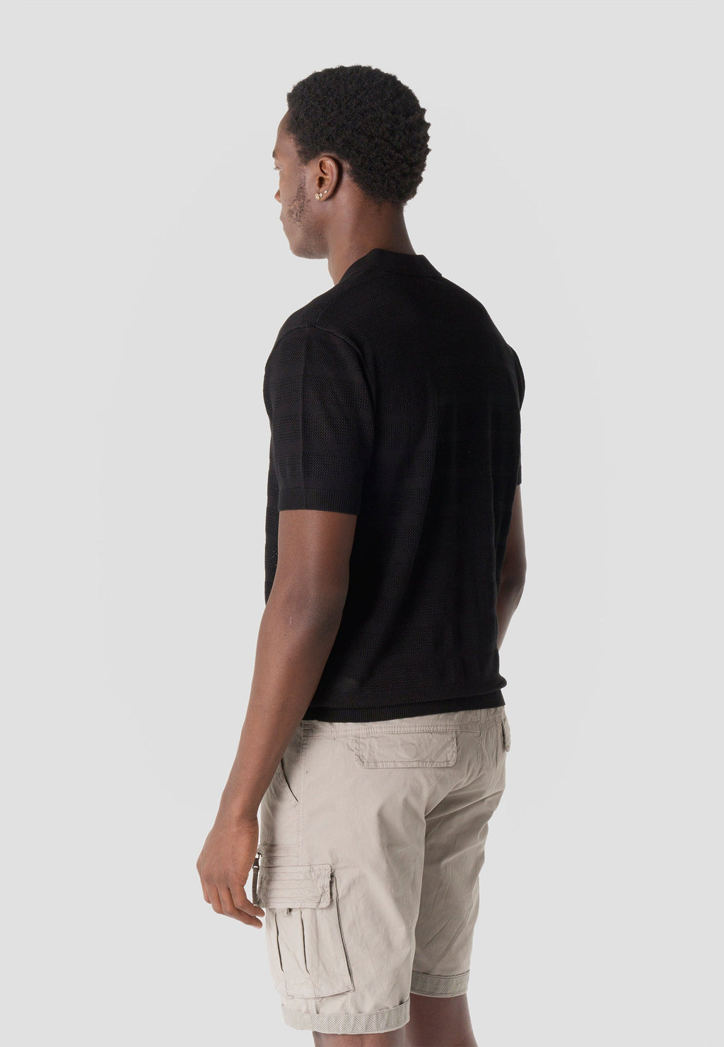 Polo Hombre Manga Corta Punto Calado Rayas Cuello Abierto – Koroshi 2611PC41