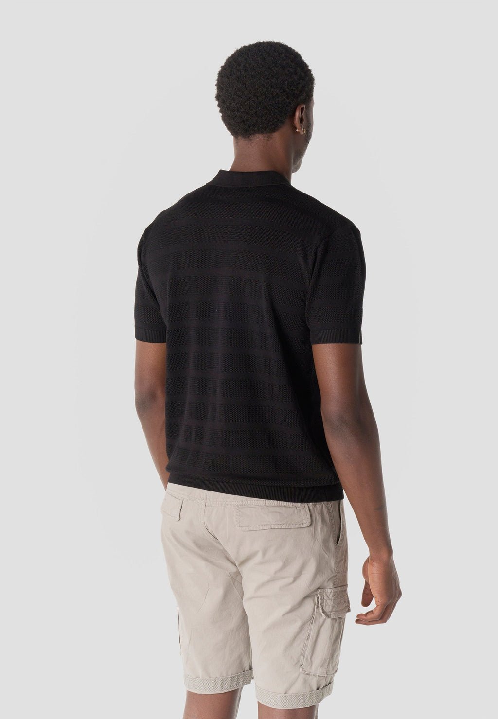 Polo Hombre Manga Corta Punto Calado Rayas Cuello Abierto – Koroshi 2611PC41