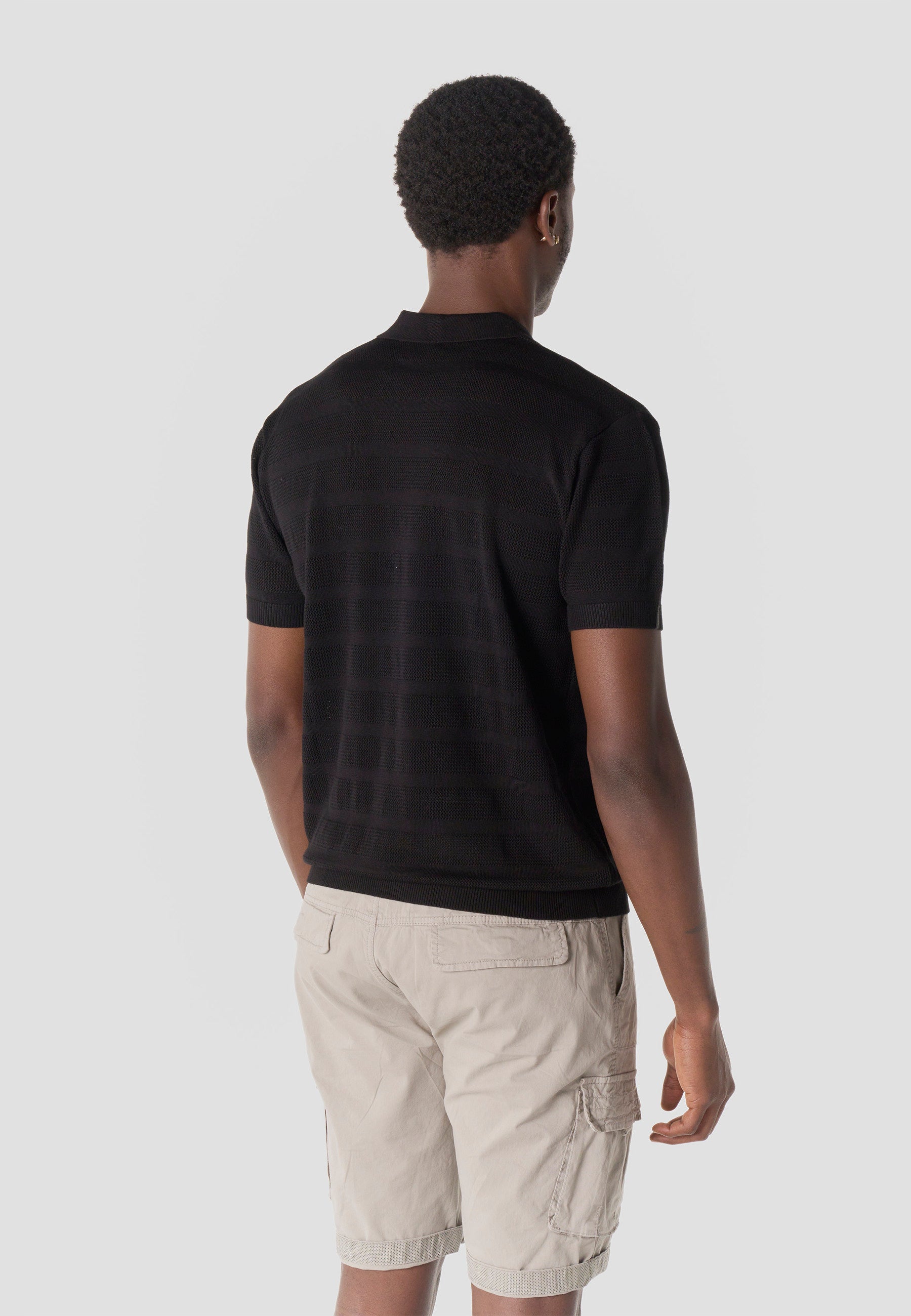 Polo Hombre Manga Corta Punto Calado Rayas Cuello Abierto – Koroshi 2611PC41