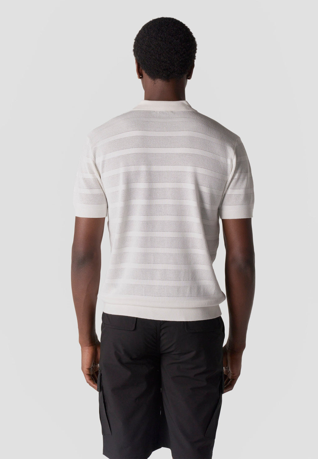 Polo Hombre Manga Corta Punto Calado Rayas Cuello Abierto – Koroshi 2611PC41