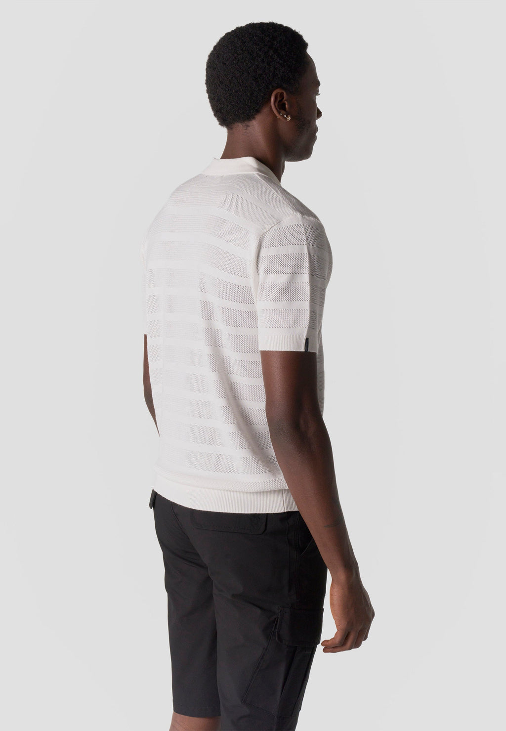 Polo Hombre Manga Corta Punto Calado Rayas Cuello Abierto – Koroshi 2611PC41