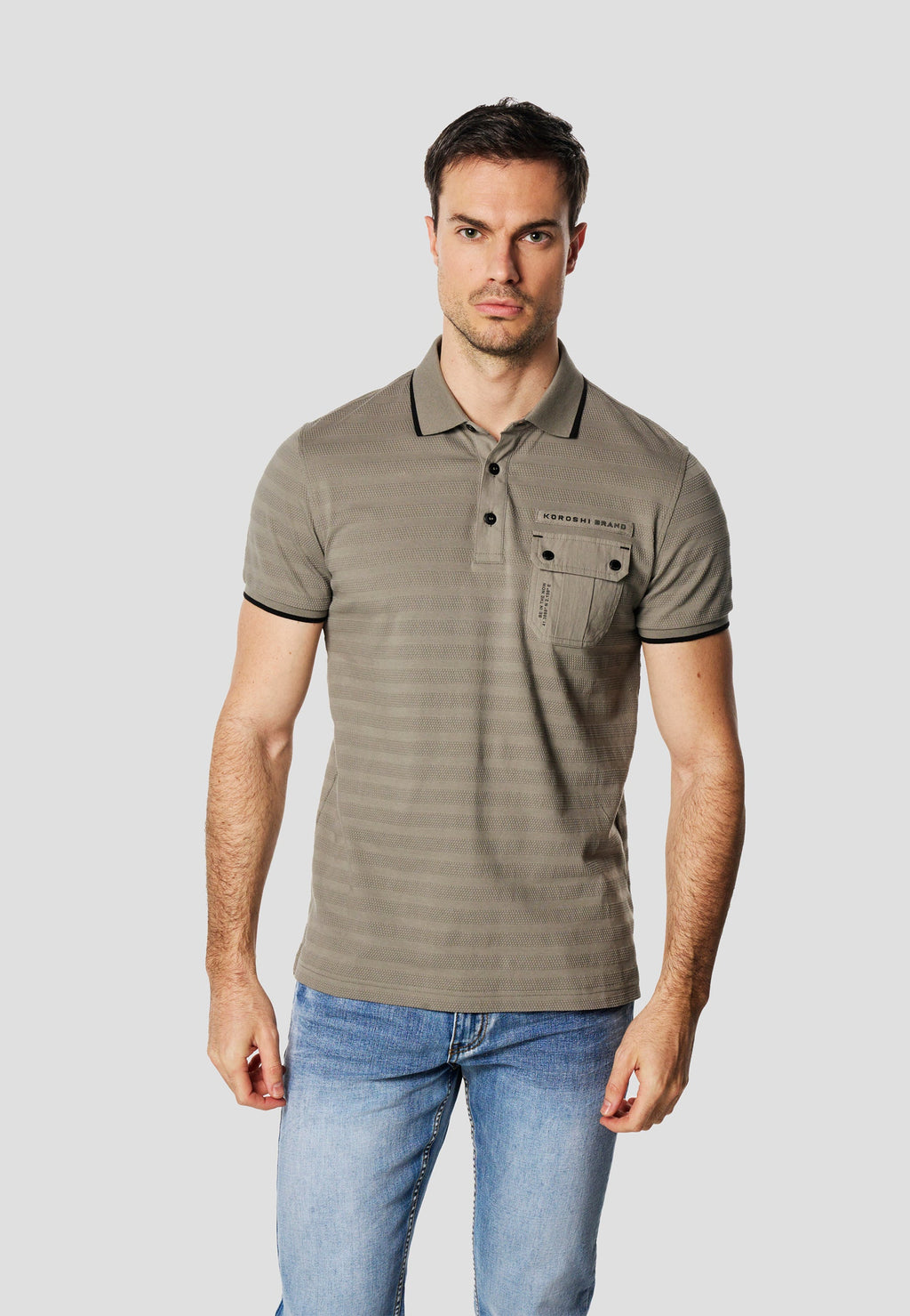 Polo Hombre Manga Corta Texturizado Bolsillo Solapa – Koroshi Kaki